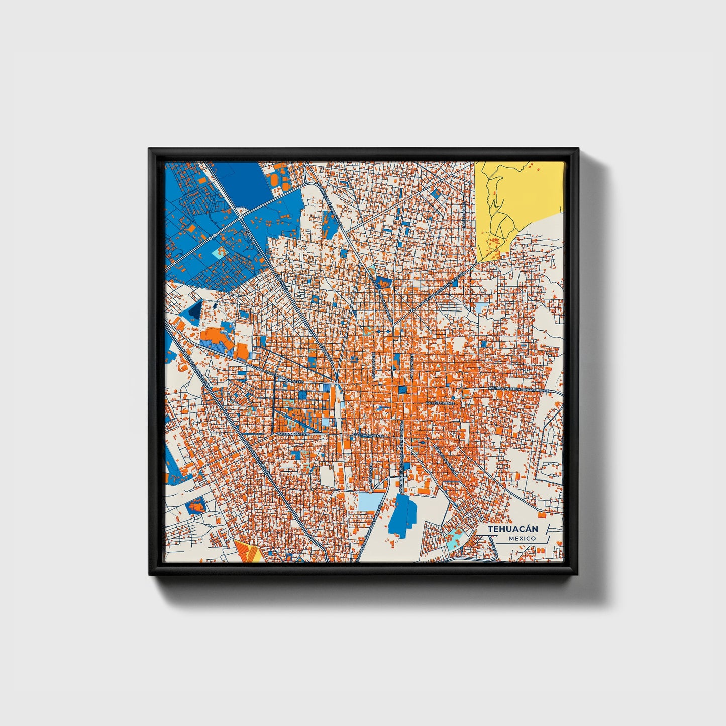 Tehuacán Mexico Colorful City Map Canvas Print • Black Framed
