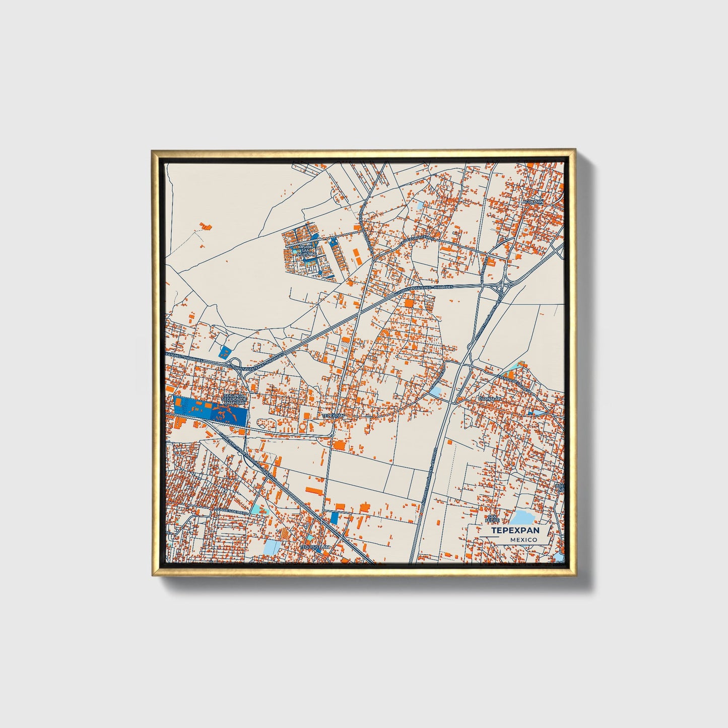Tepexpan Mexico Colorful City Map Canvas Print • Gold Framed