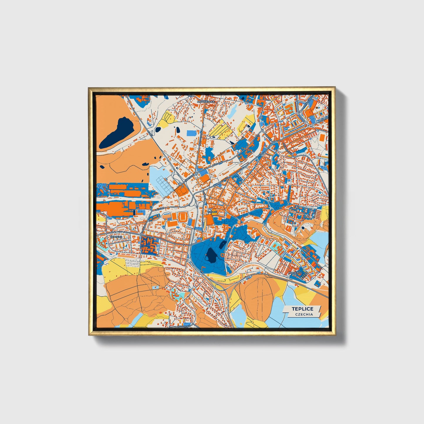 Teplice Czechia Colorful City Map Canvas Print • Gold Framed