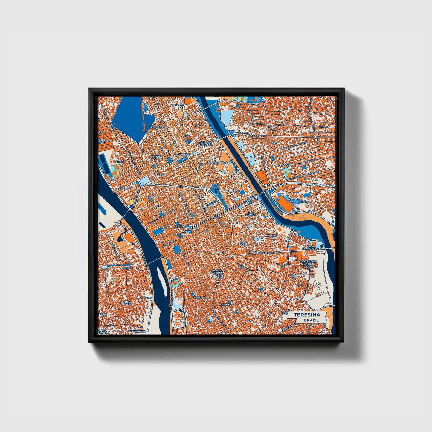 Teresina Brazil Colorful City Map Canvas Print • Black Framed