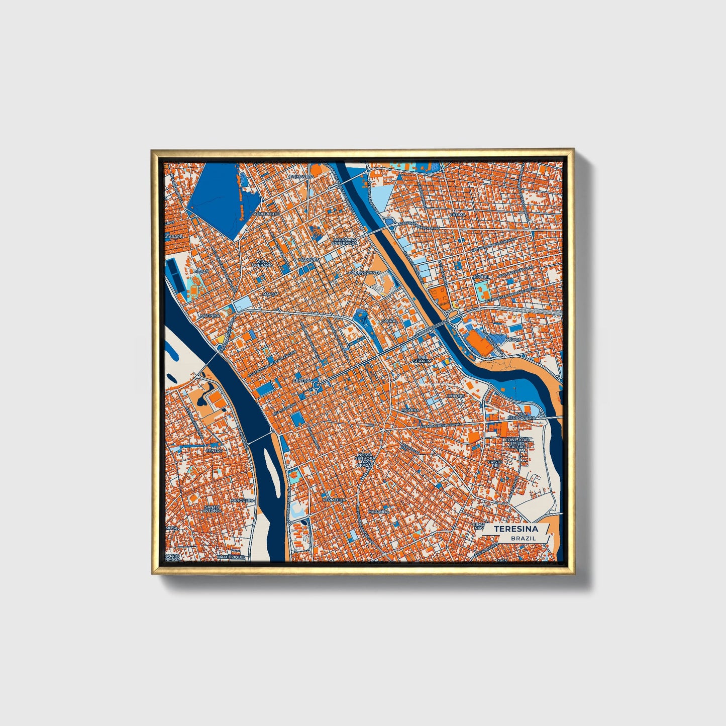 Teresina Brazil Colorful City Map Canvas Print • Gold Framed