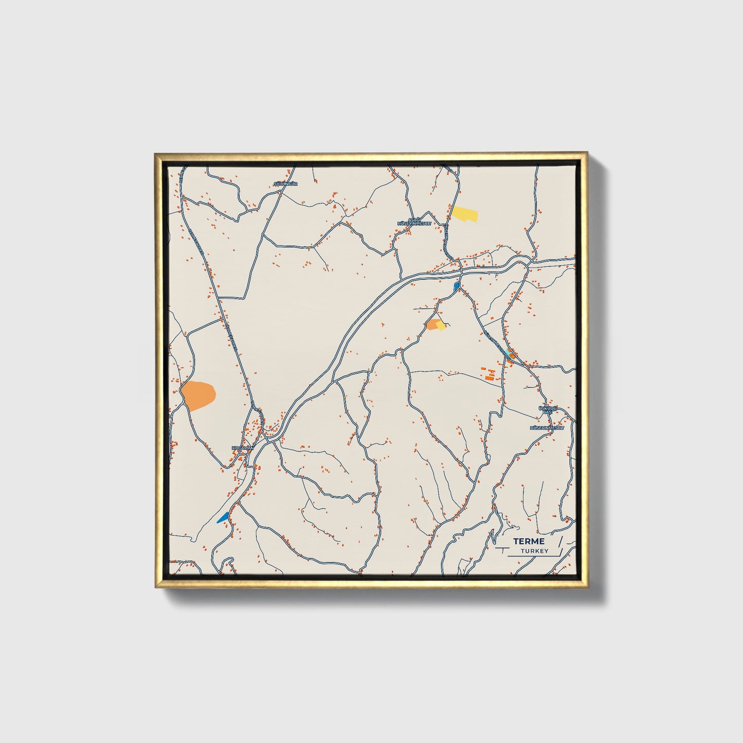 Terme Turkey Colorful City Map Canvas Print • Gold Framed