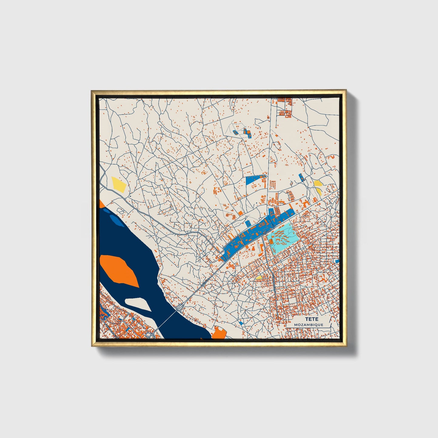 Tete Mozambique Colorful City Map Canvas Print • Gold Framed