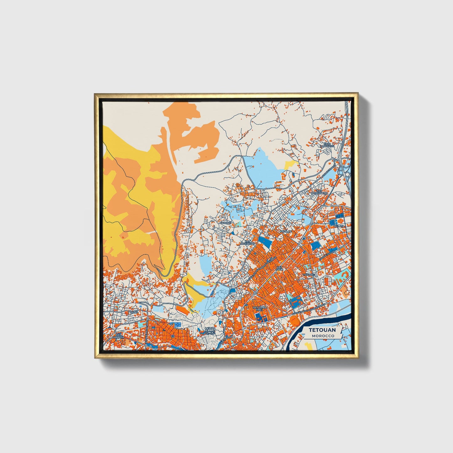 Tetouan Morocco Colorful City Map Canvas Print • Gold Framed