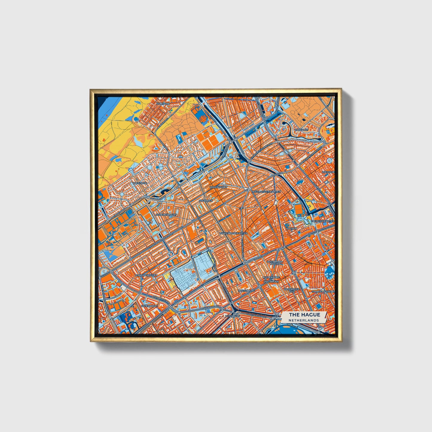 Den Haag Netherlands Colorful City Map Canvas Print • Gold Framed