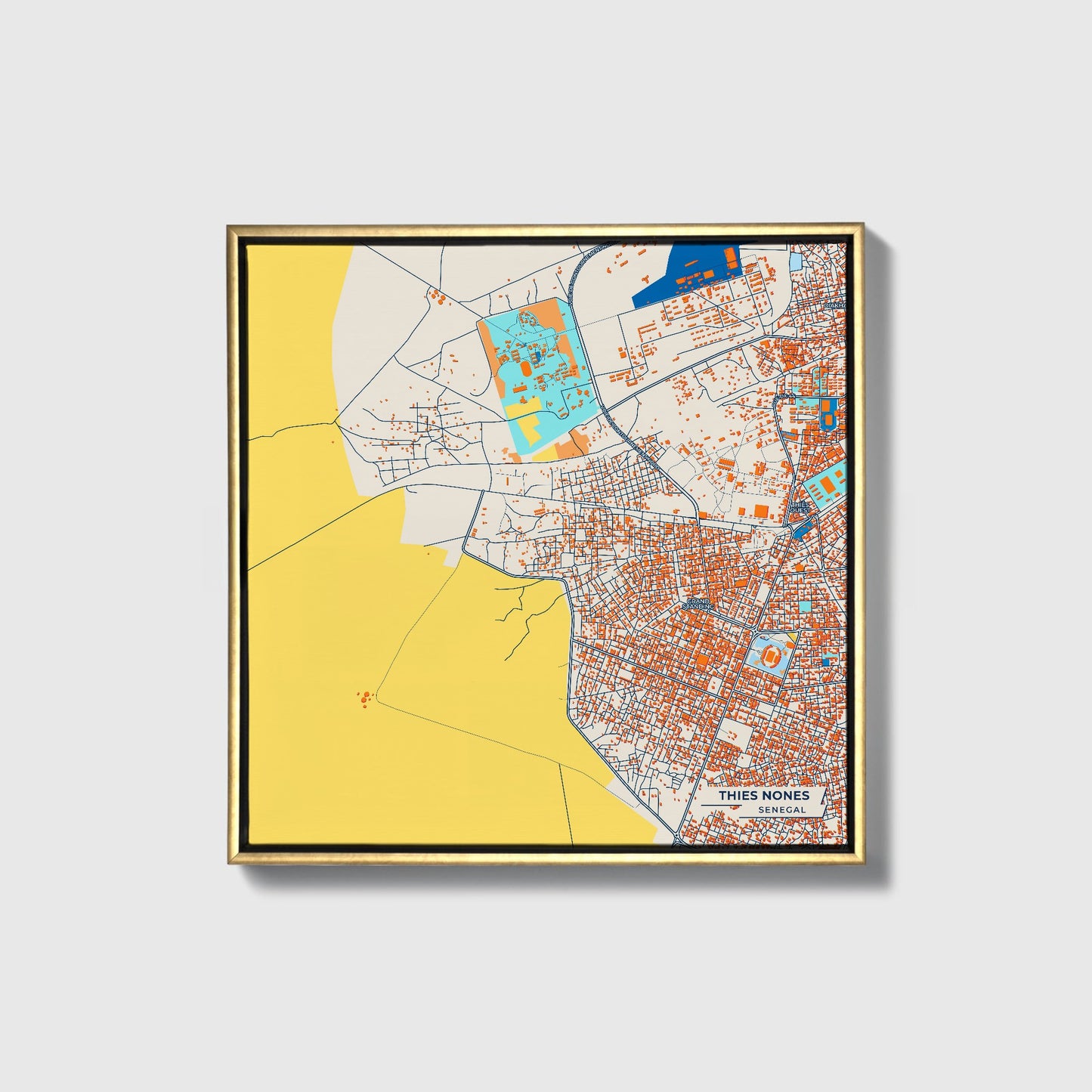 Thies Nones Senegal Colorful City Map Canvas Print • Gold Framed