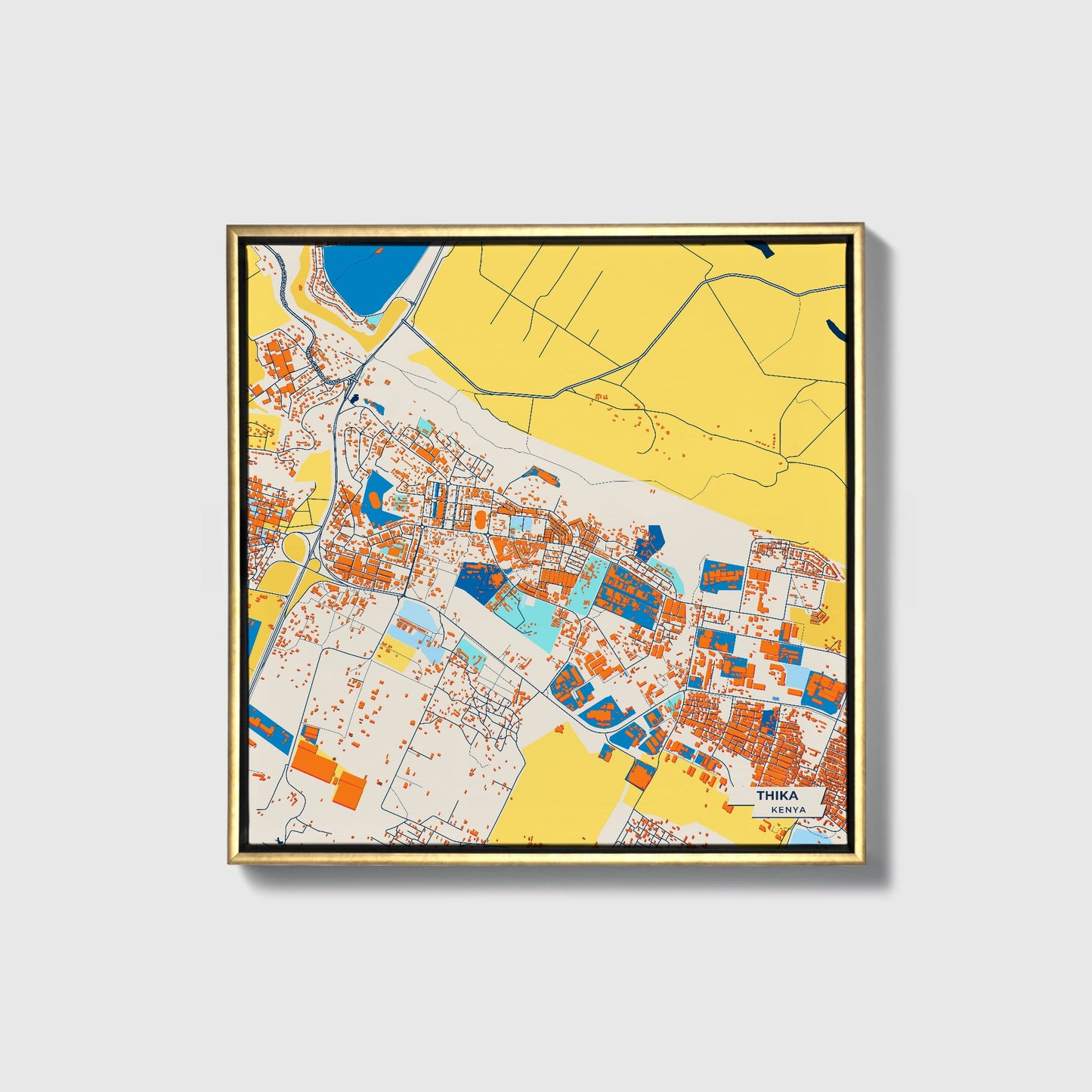 Thika Kenya Colorful City Map Canvas Print • Gold Framed