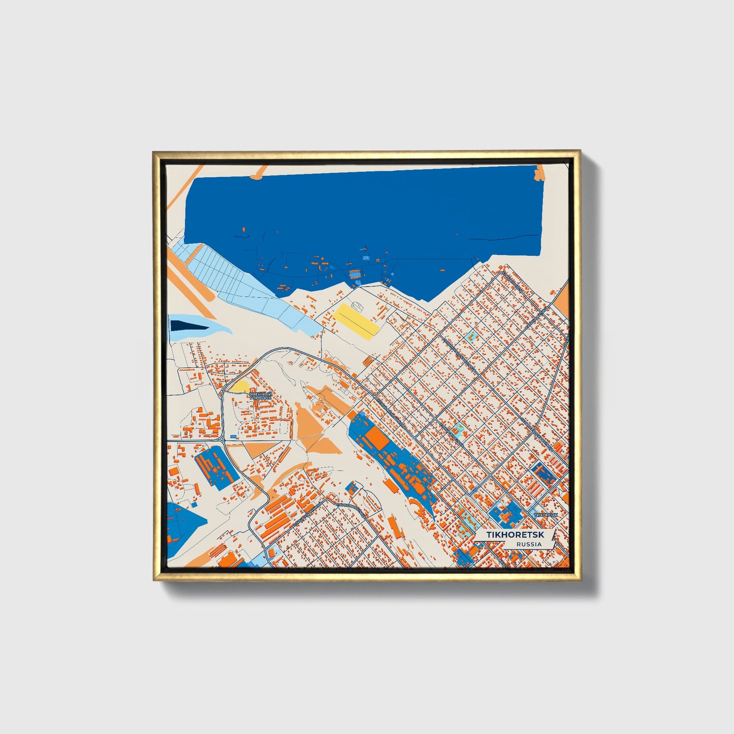 Тихорецк Russia Colorful City Map Canvas Print • Gold Framed