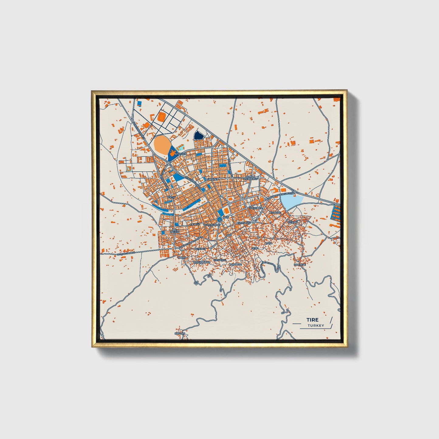 Tekerlek Turkey Colorful City Map Canvas Print • Gold Framed