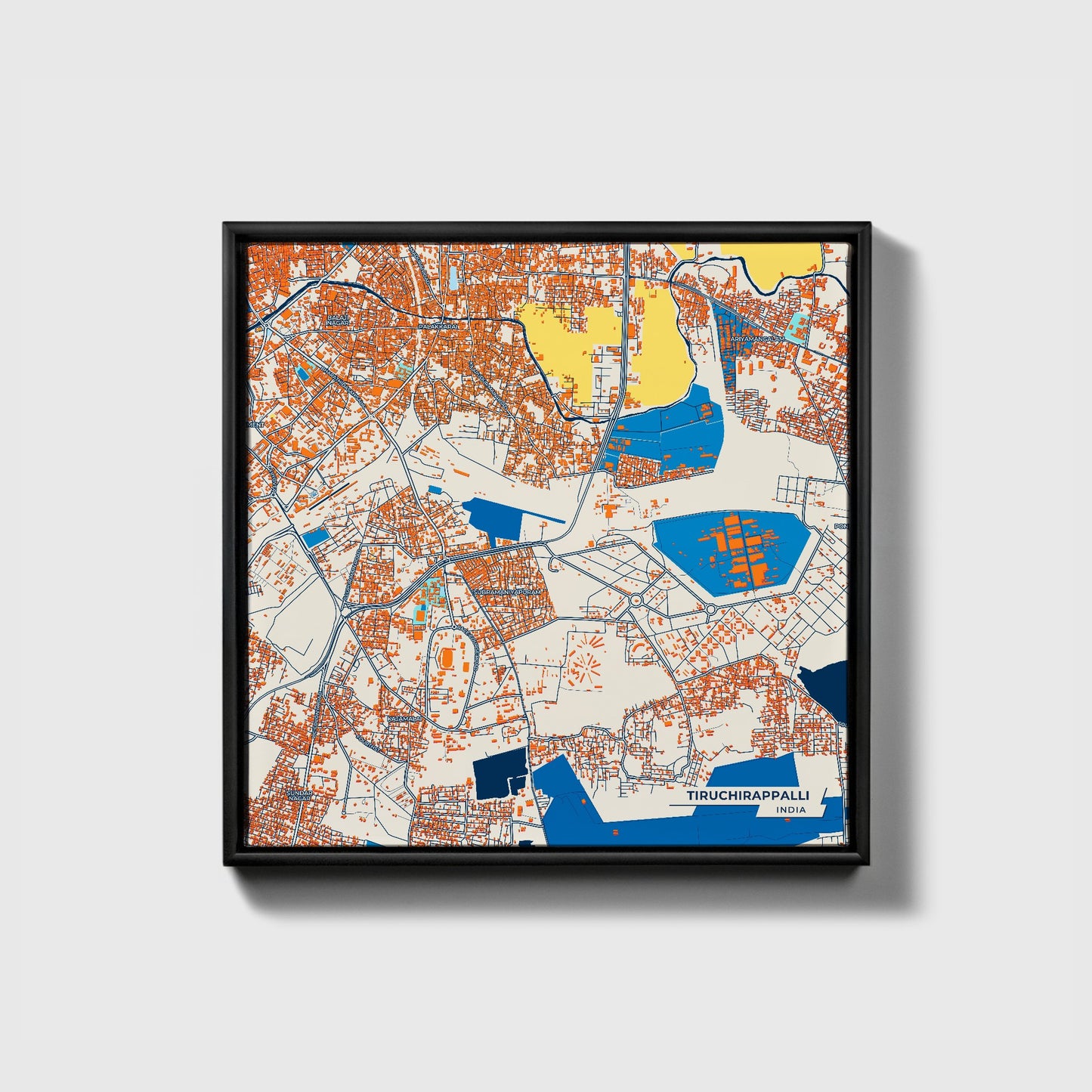 Tiruchirappalli India Colorful City Map Canvas Print • Black Framed