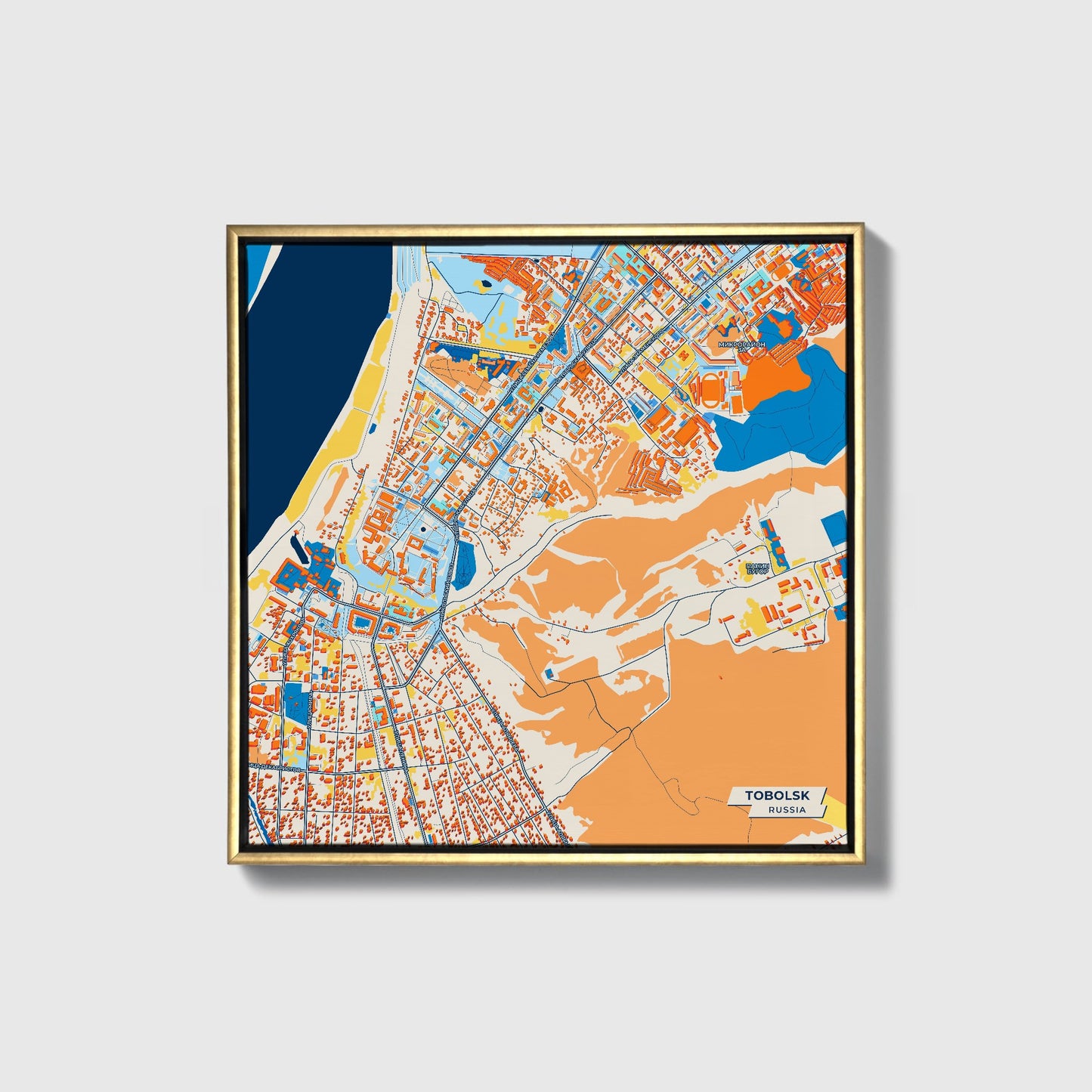 Тобольск Russia Colorful City Map Canvas Print • Gold Framed