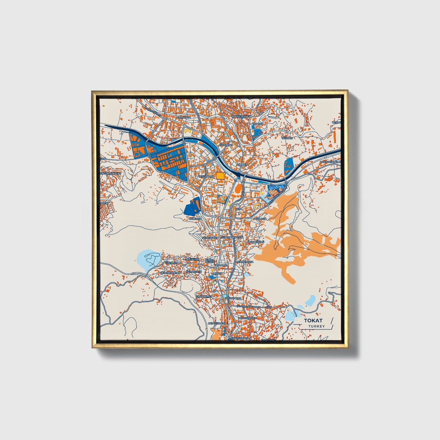 Tokat Turkey Colorful City Map Canvas Print • Gold Framed