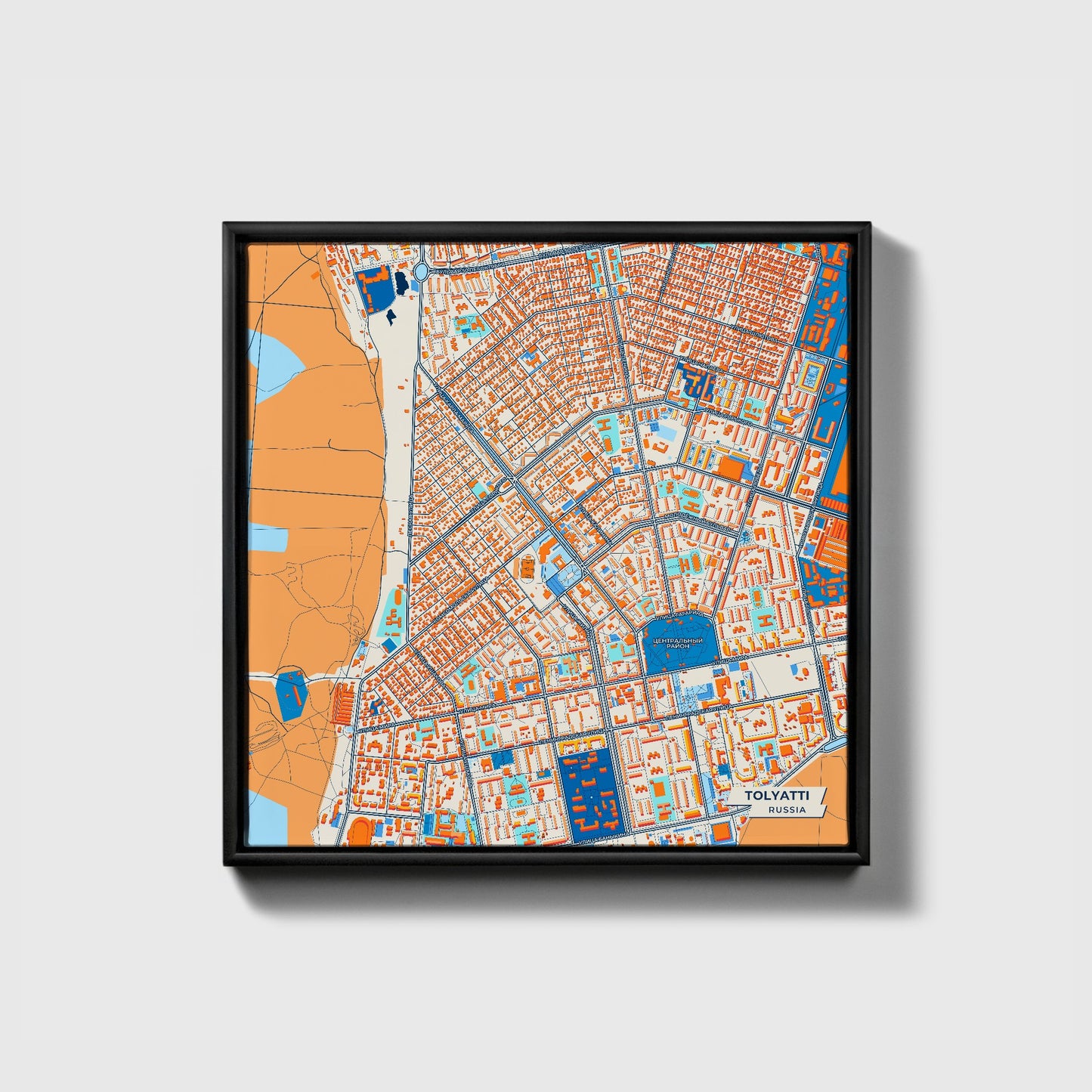 Тольятти Russia Colorful City Map Canvas Print • Black Framed