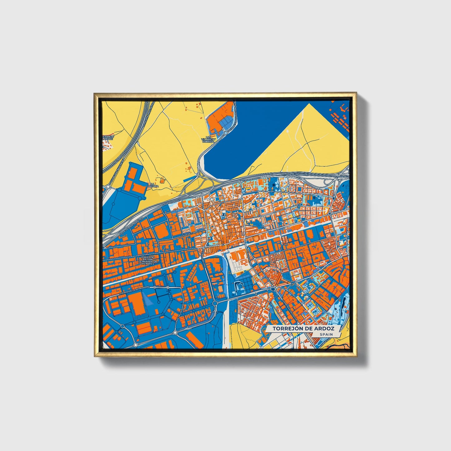 Torrejón De Ardoz Spain Colorful City Map Canvas Print • Gold Framed