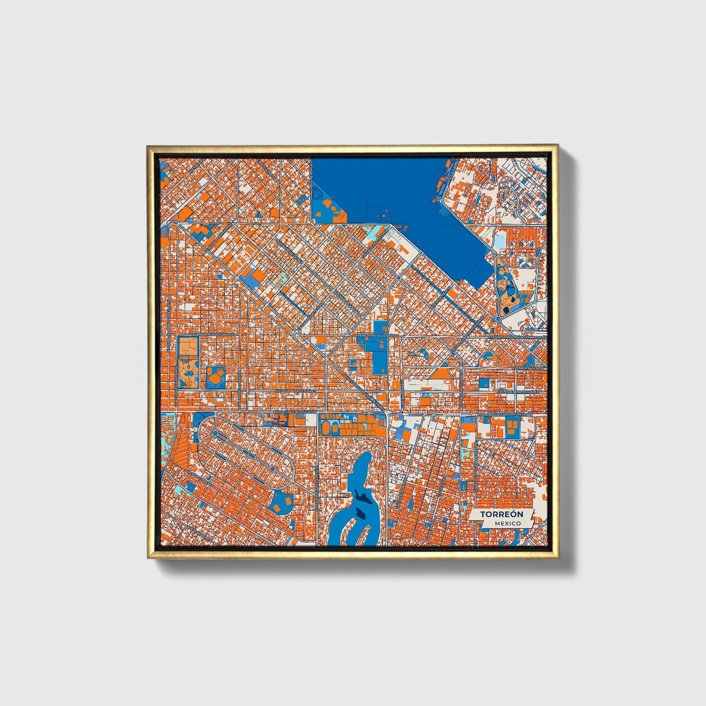 Torreón Mexico Colorful City Map Canvas Print • Gold Framed