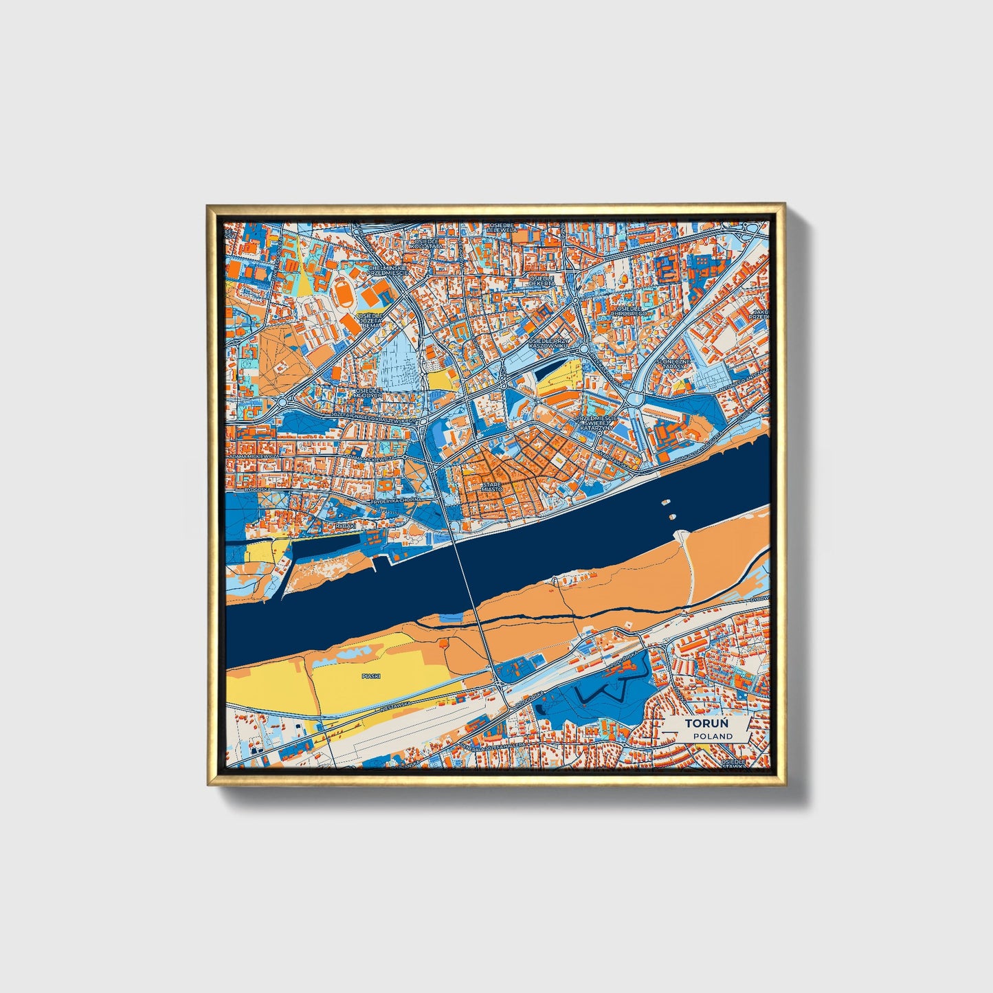 Toruń Poland Colorful City Map Canvas Print • Gold Framed