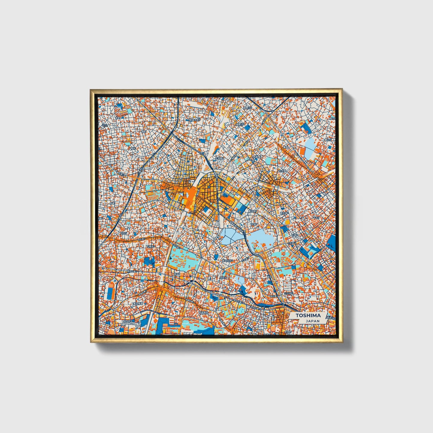 Toshima Japan Colorful City Map Canvas Print • Gold Framed
