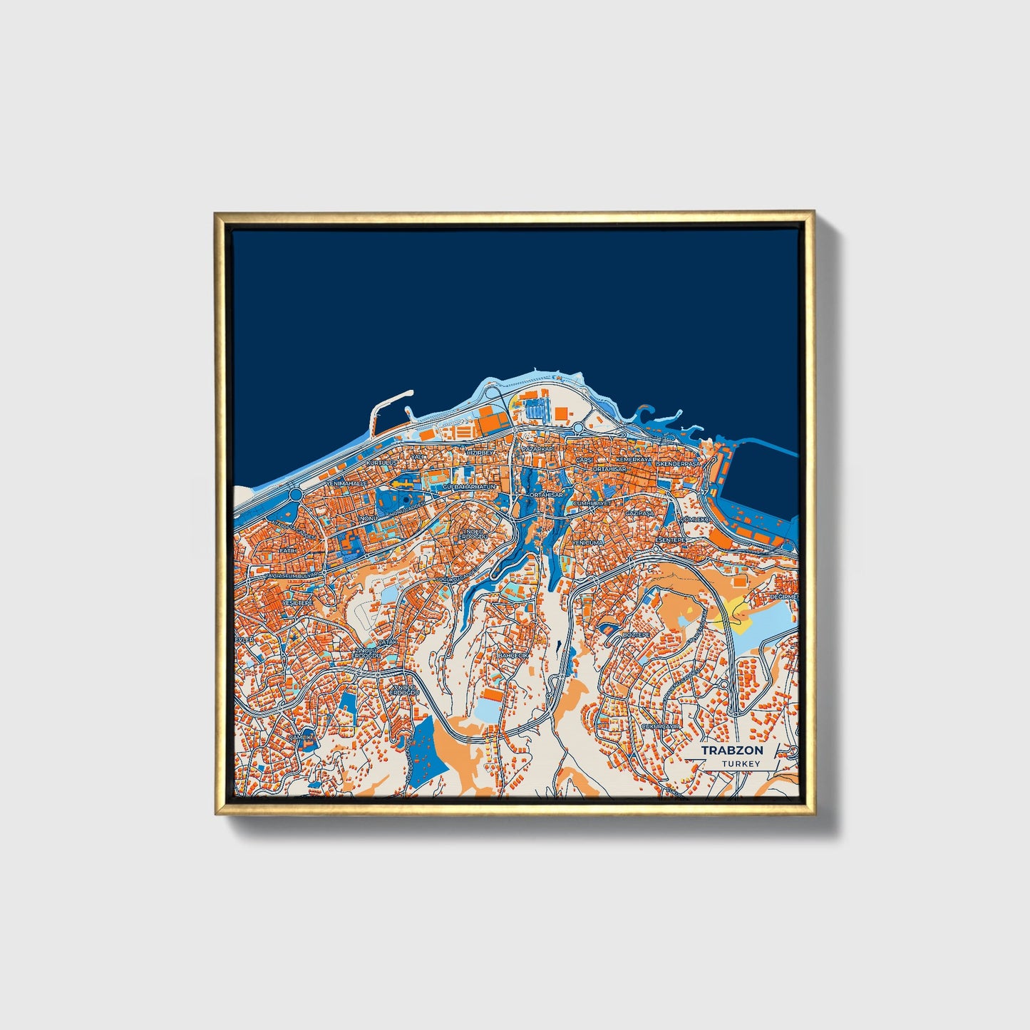 Trabzon Turkey Colorful City Map Canvas Print • Gold Framed