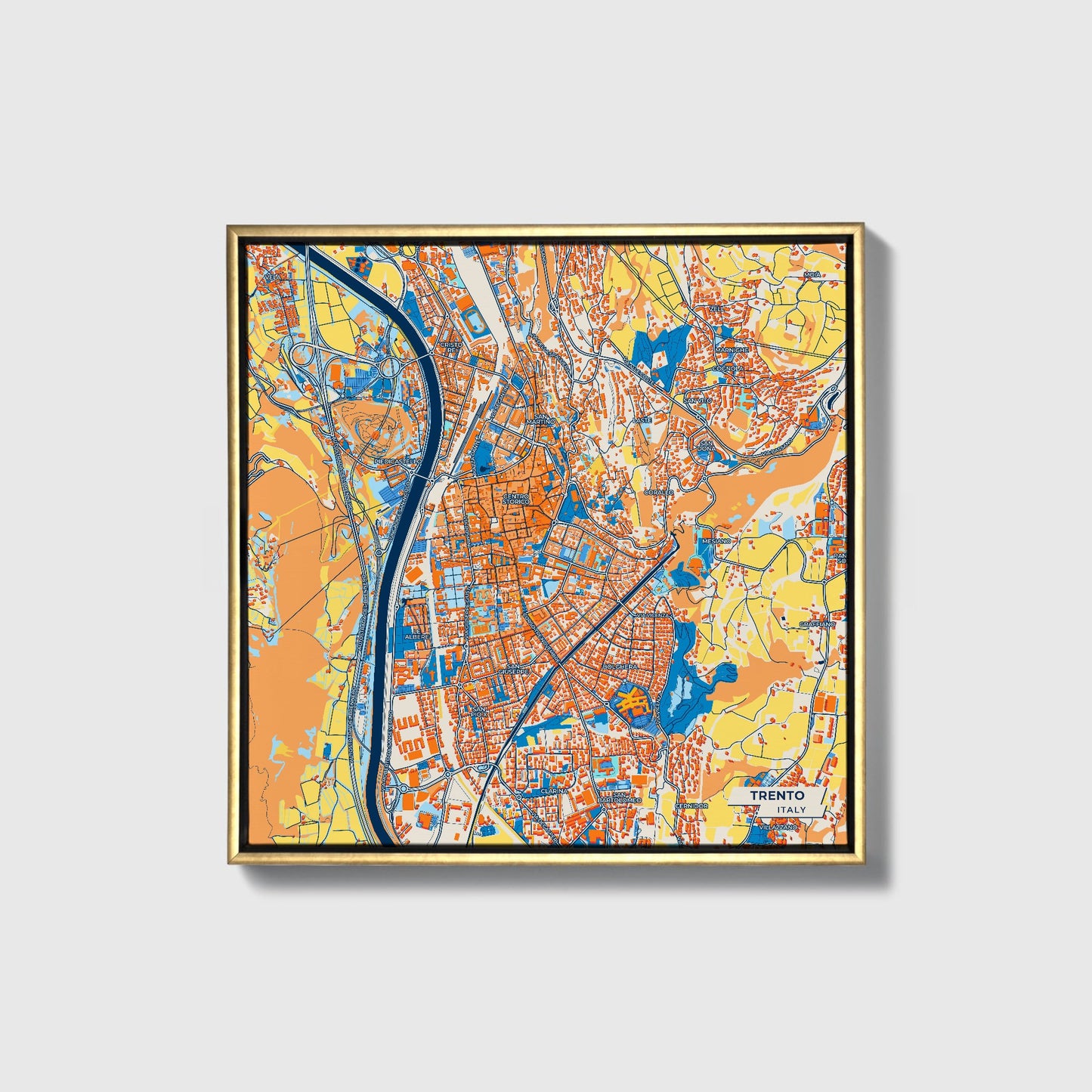 Trento Italy Colorful City Map Canvas Print • Gold Framed