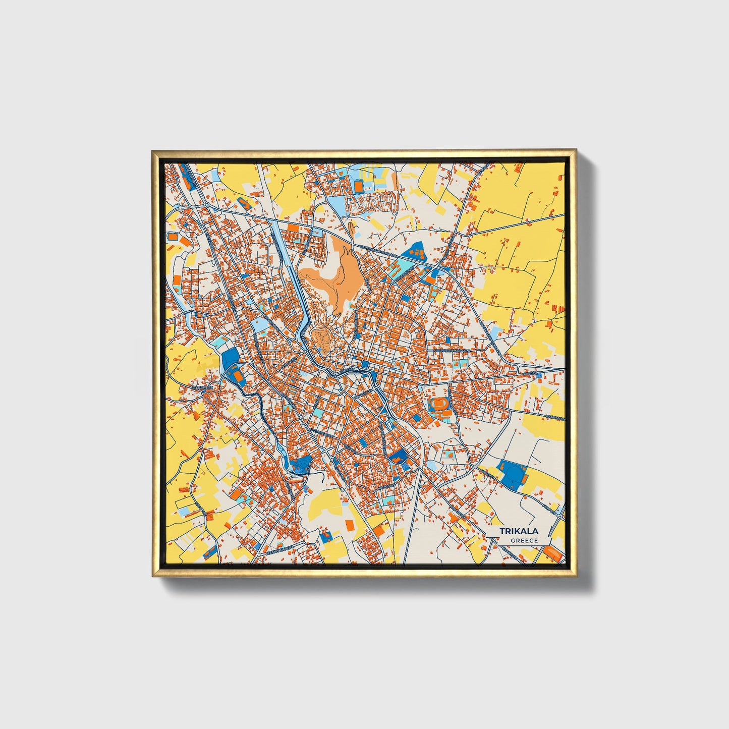 Τρικαλα Greece Colorful City Map Canvas Print • Gold Framed