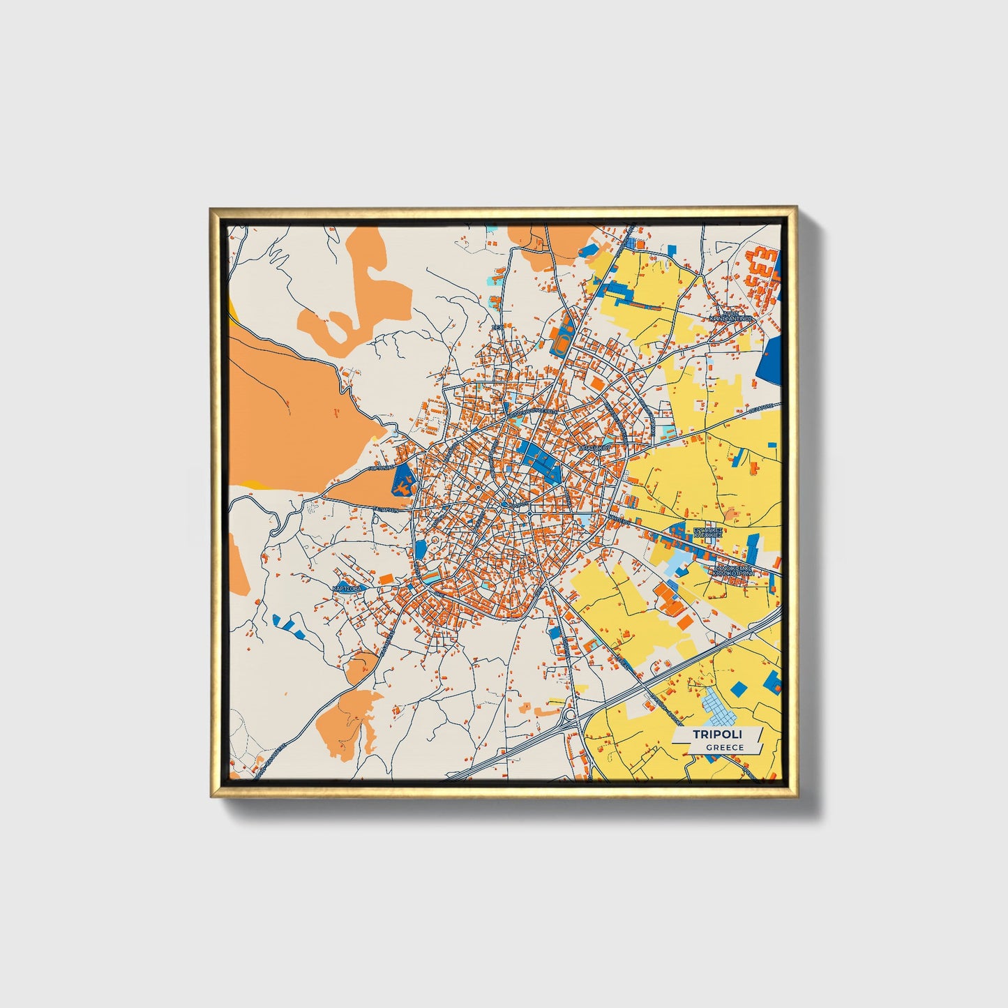 Τριπολις Greece Colorful City Map Canvas Print • Gold Framed