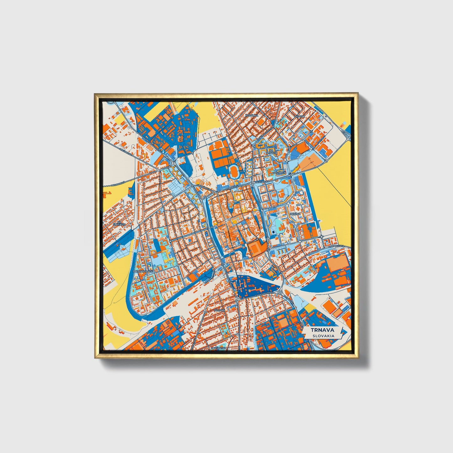 Trnava Slovakia Colorful City Map Canvas Print • Gold Framed