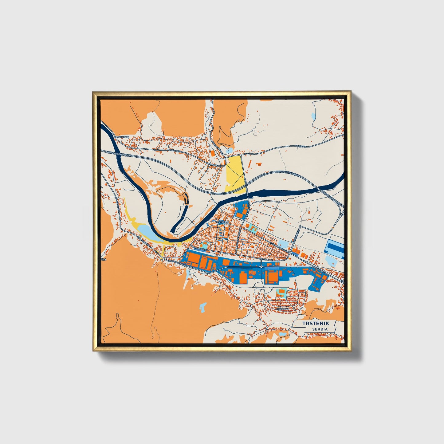 Трстеник Serbia Colorful City Map Canvas Print • Gold Framed