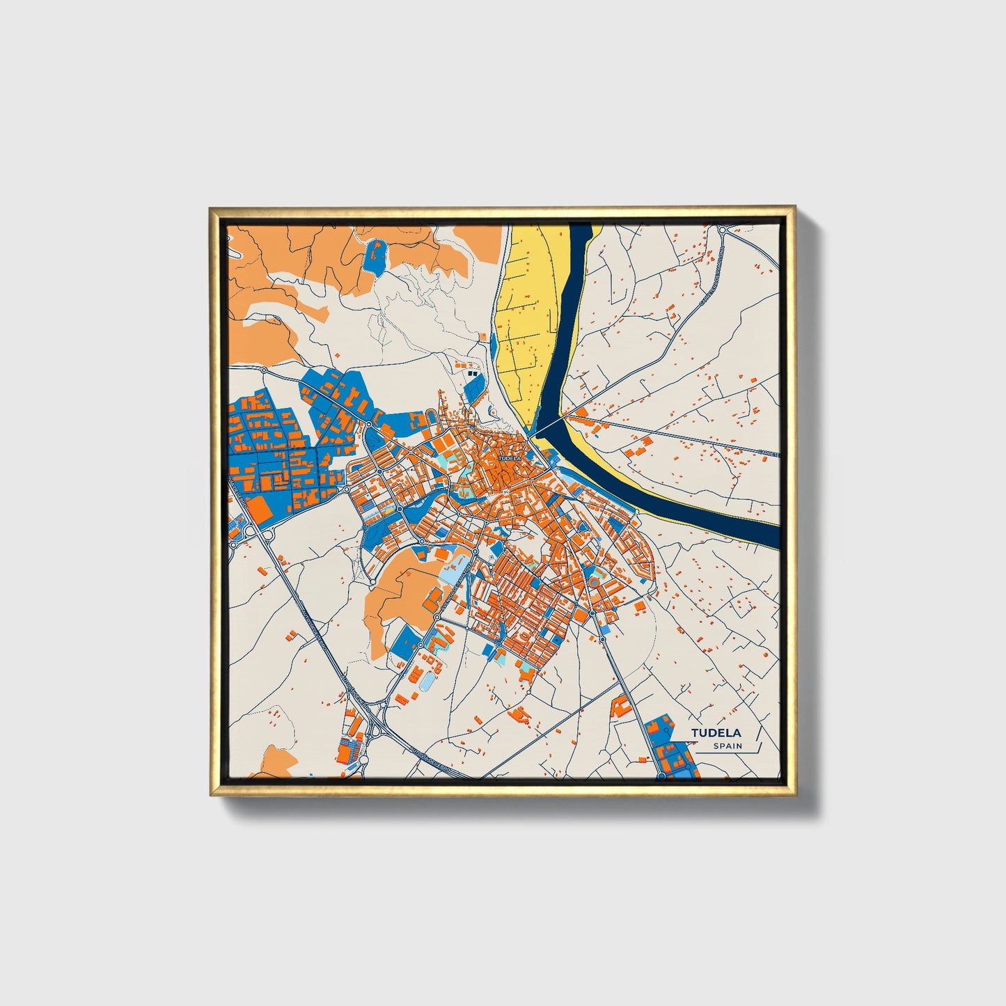 Tudela Spain Colorful City Map Canvas Print • Gold Framed