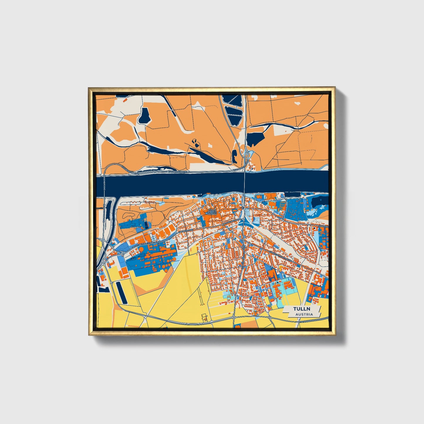 Tulln Austria Colorful City Map Canvas Print • Gold Framed