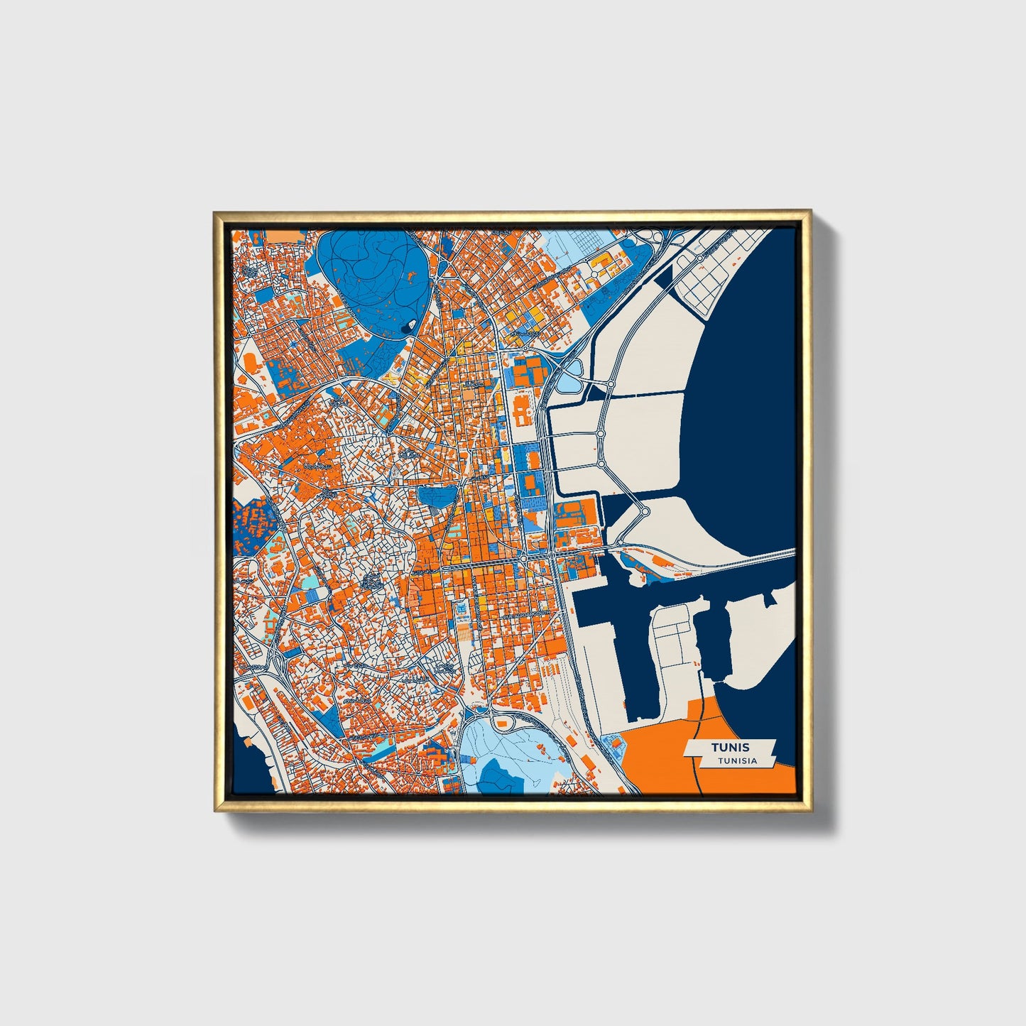 Tunis Tunisia Colorful City Map Canvas Print • Gold Framed