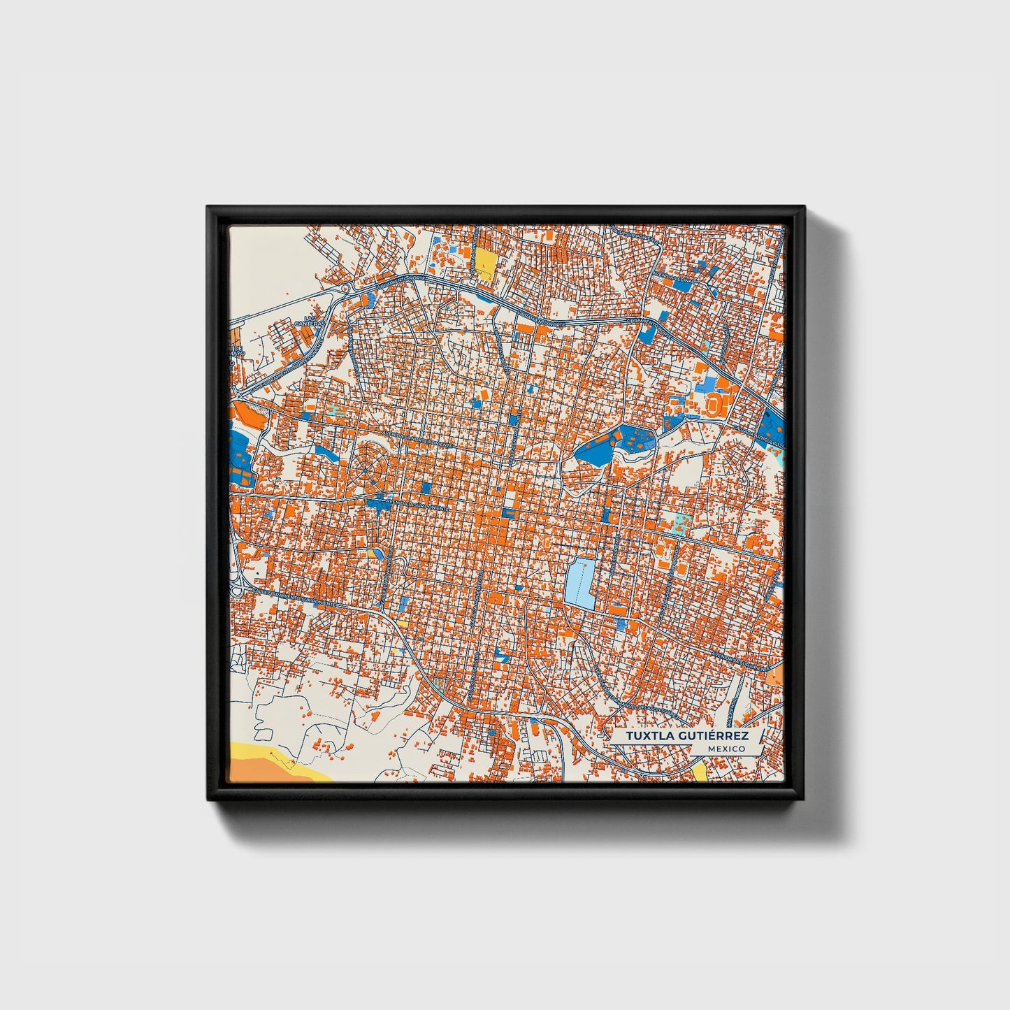 Tuxtla Gutiérrez Mexico Colorful City Map Canvas Print • Black Framed