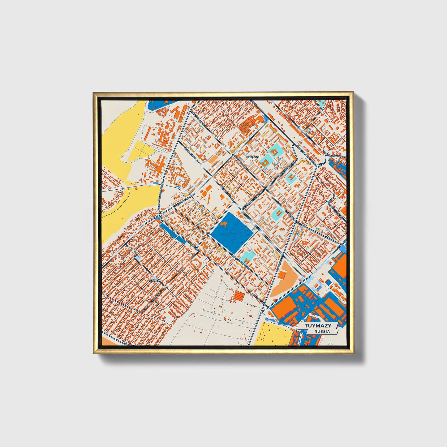 Туймазы Russia Colorful City Map Canvas Print • Gold Framed