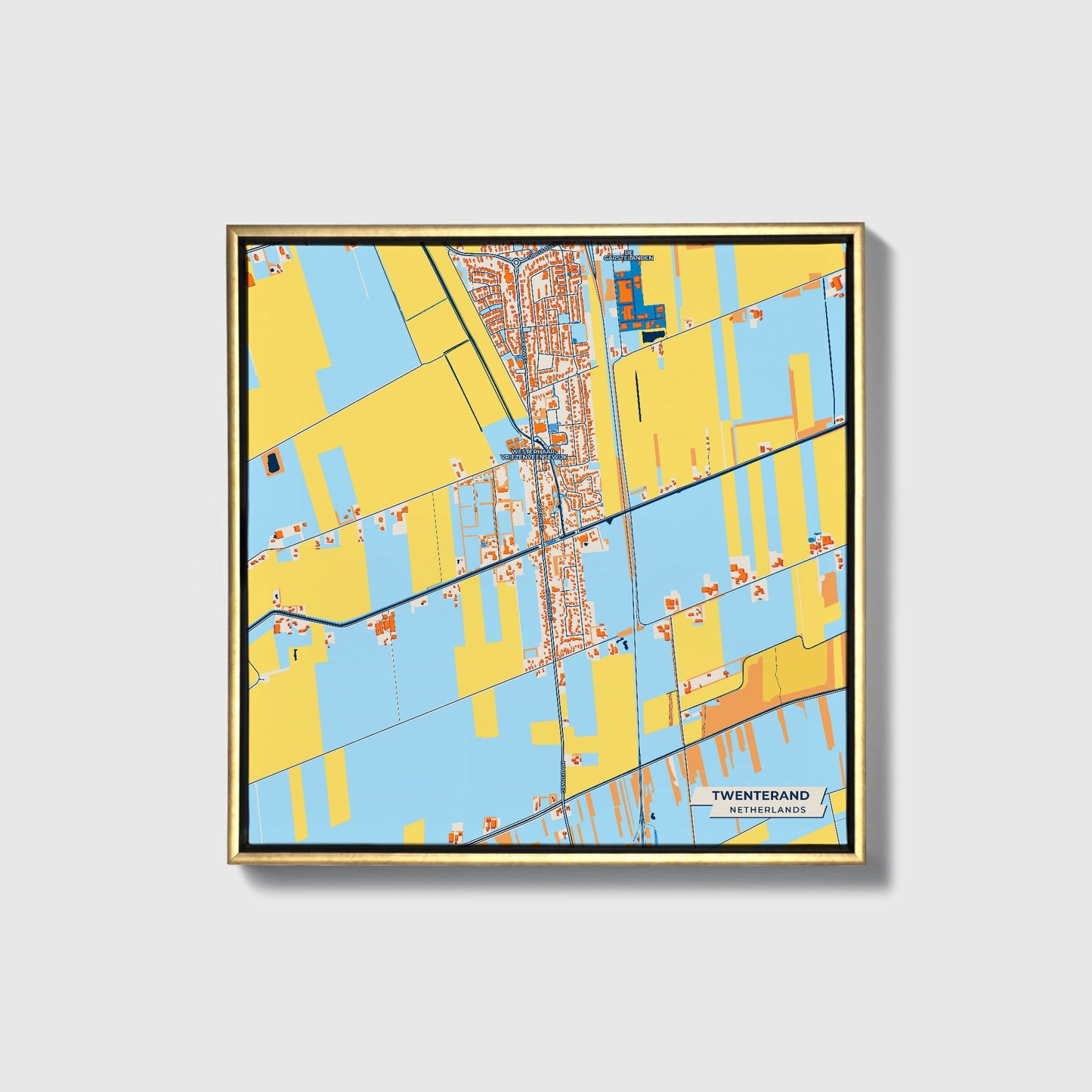 Twenterand Netherlands Colorful City Map Canvas Print • Gold Framed