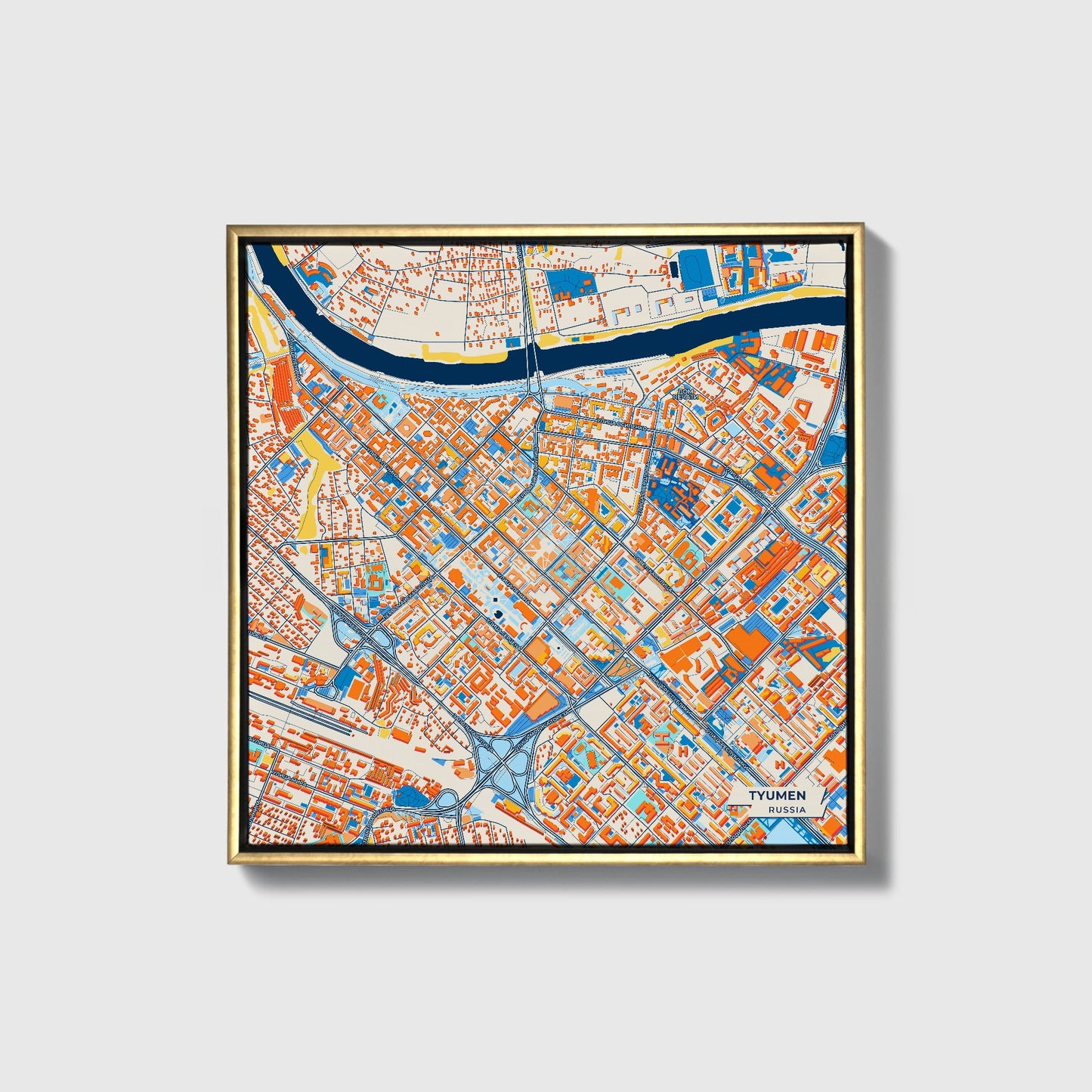 Тюмень Russia Colorful City Map Canvas Print • Gold Framed