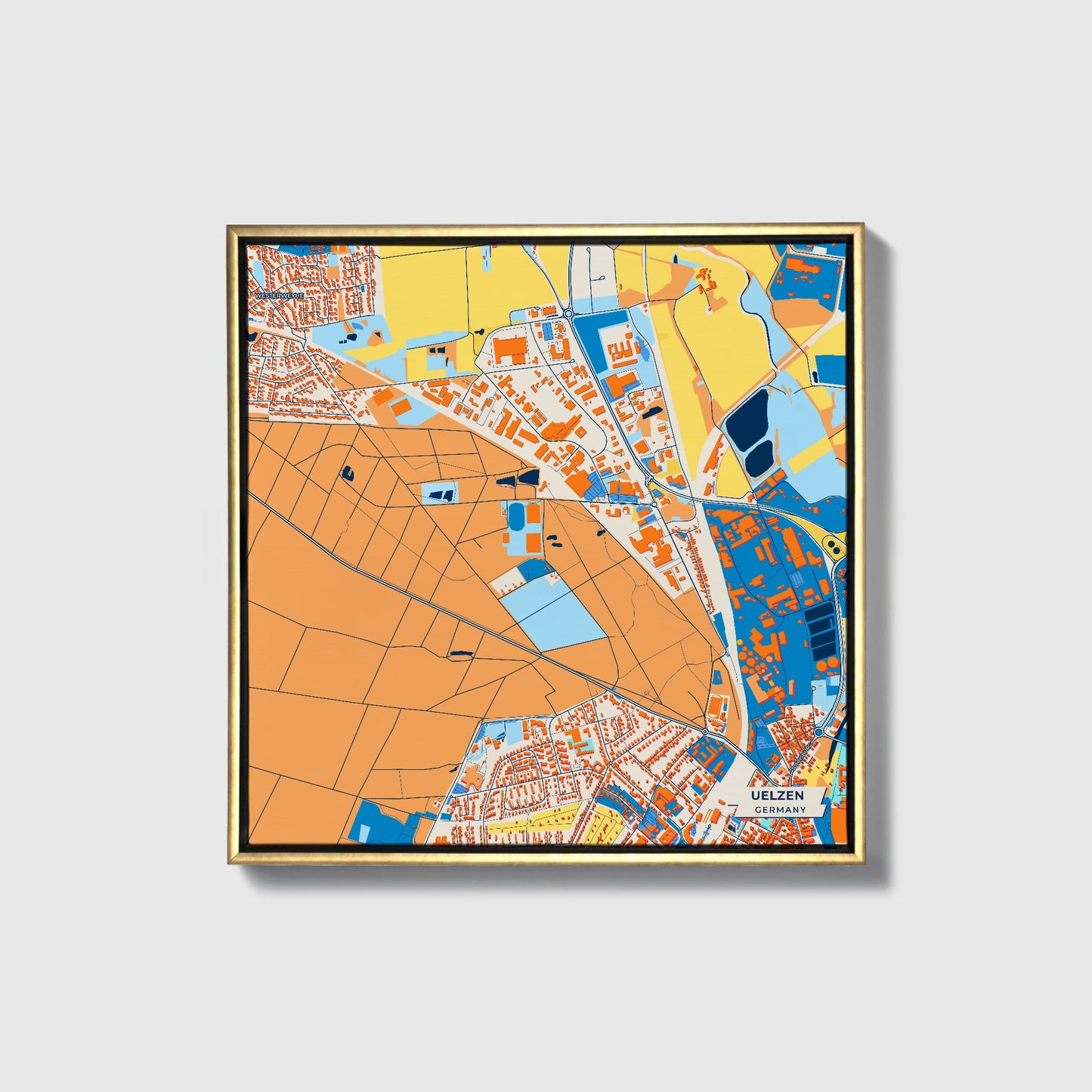 Uelzen Germany Colorful City Map Canvas Print • Gold Framed