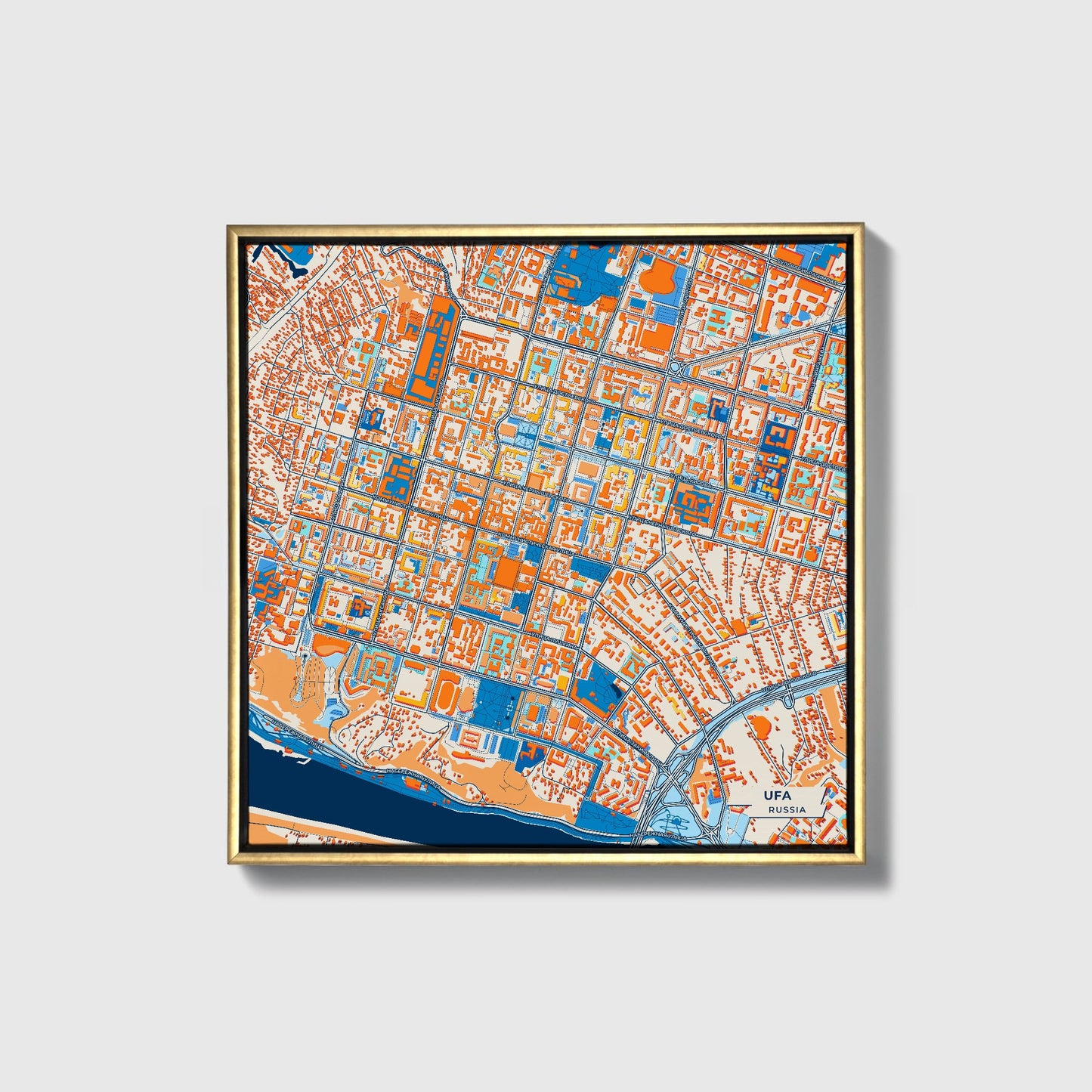 Уфа Russia Colorful City Map Canvas Print • Gold Framed