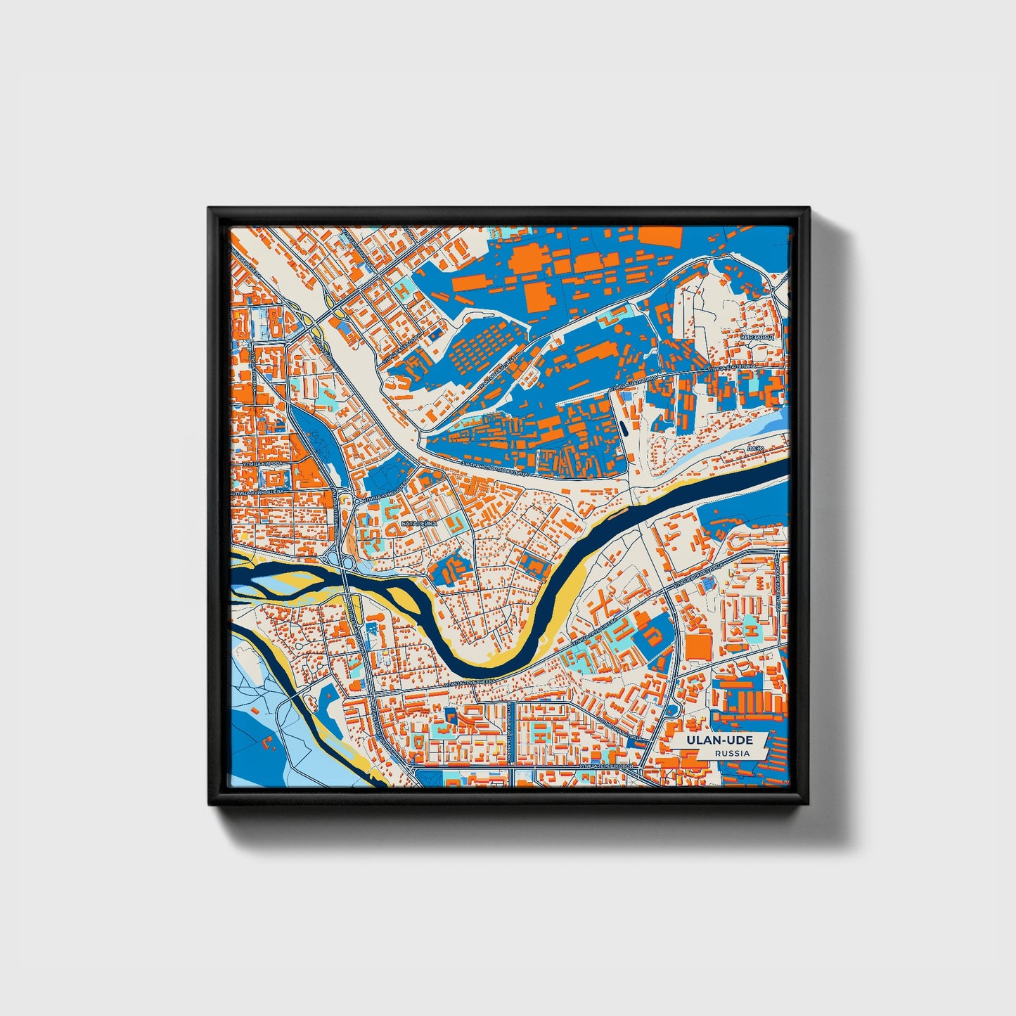 Улан-Удэ Russia Colorful City Map Canvas Print • Black Framed