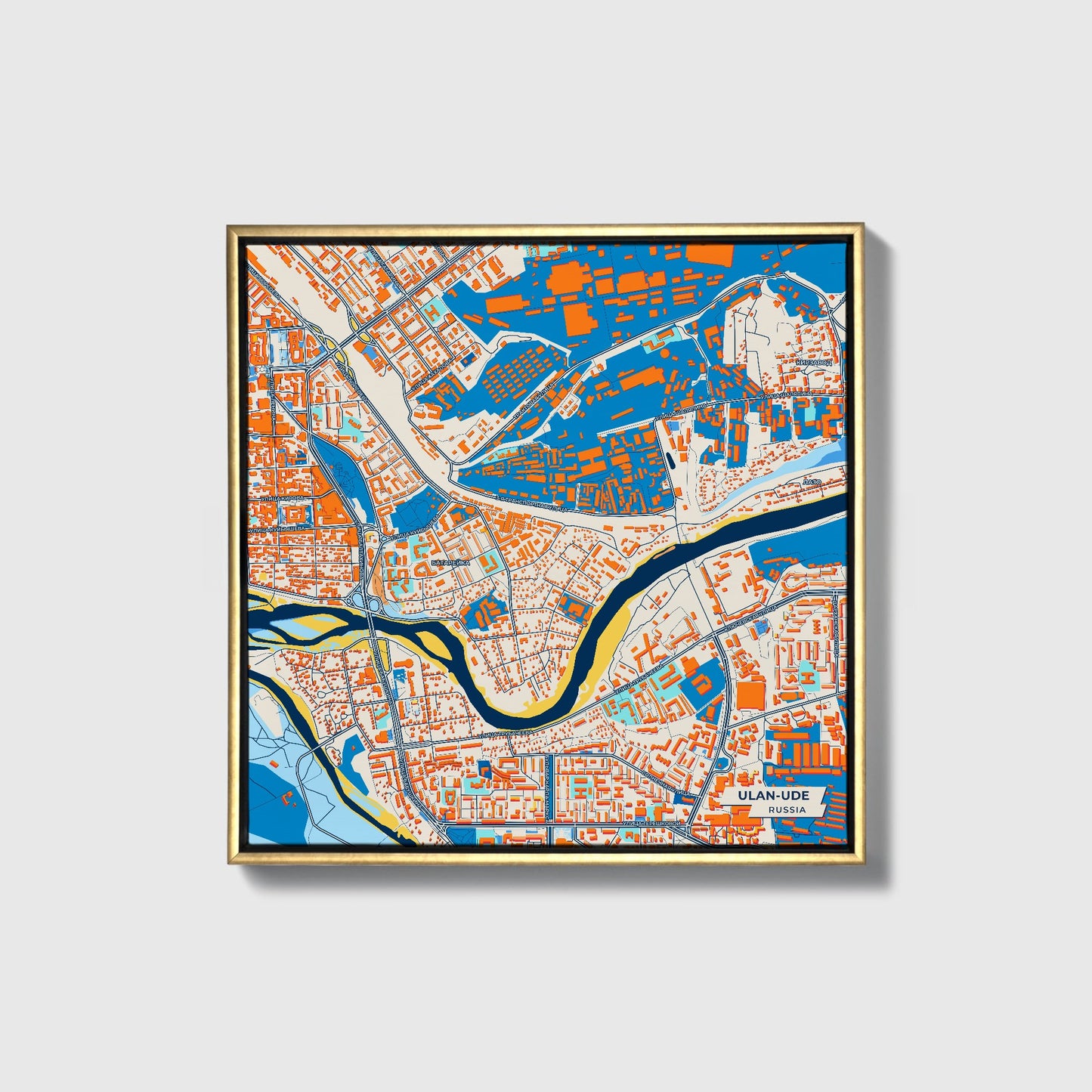 Улан-Удэ Russia Colorful City Map Canvas Print • Gold Framed