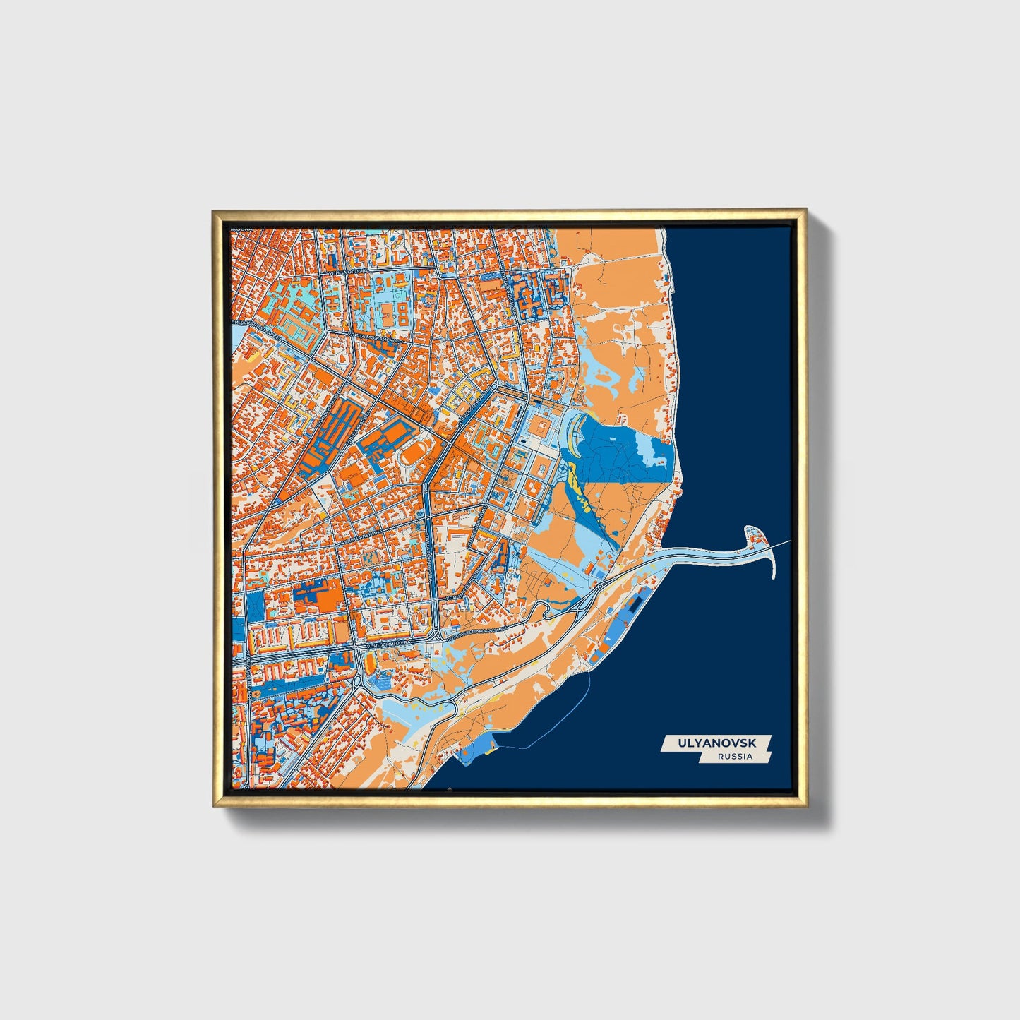 Ульяновск Russia Colorful City Map Canvas Print • Gold Framed