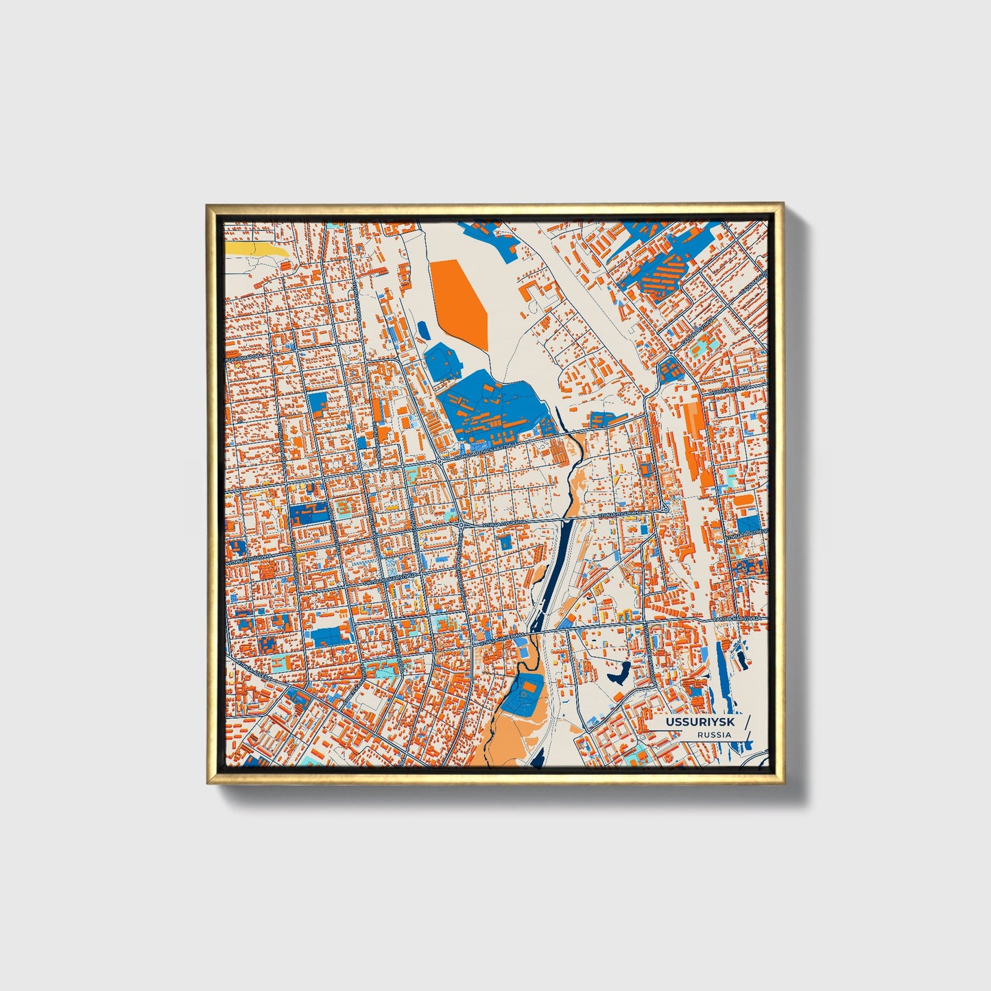 Уссурийске Russia Colorful City Map Canvas Print • Gold Framed