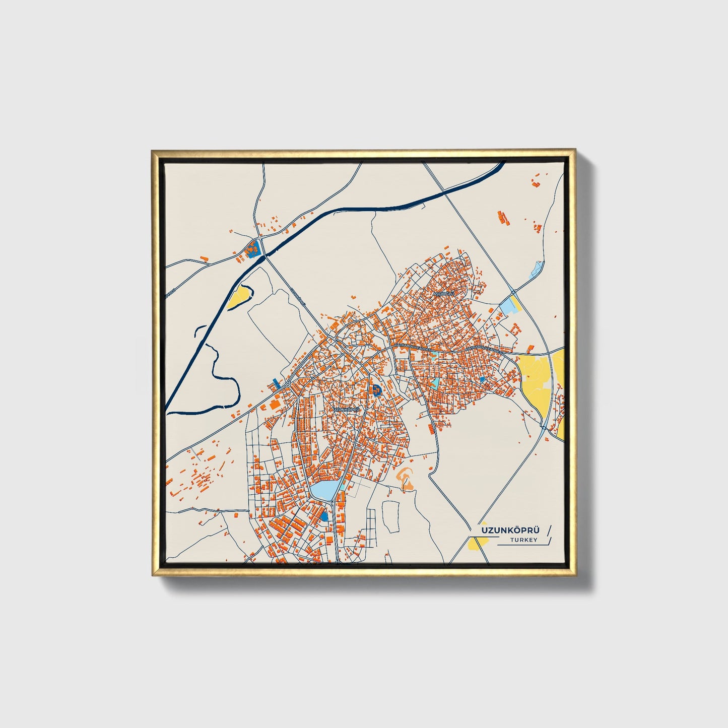 Uzunköprü Turkey Colorful City Map Canvas Print • Gold Framed