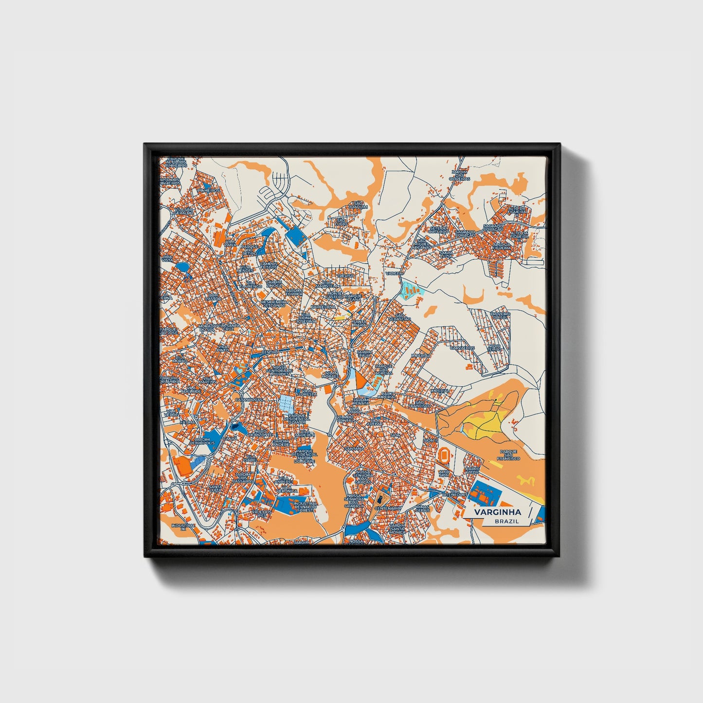 Varginha Brazil Colorful City Map Canvas Print • Black Framed