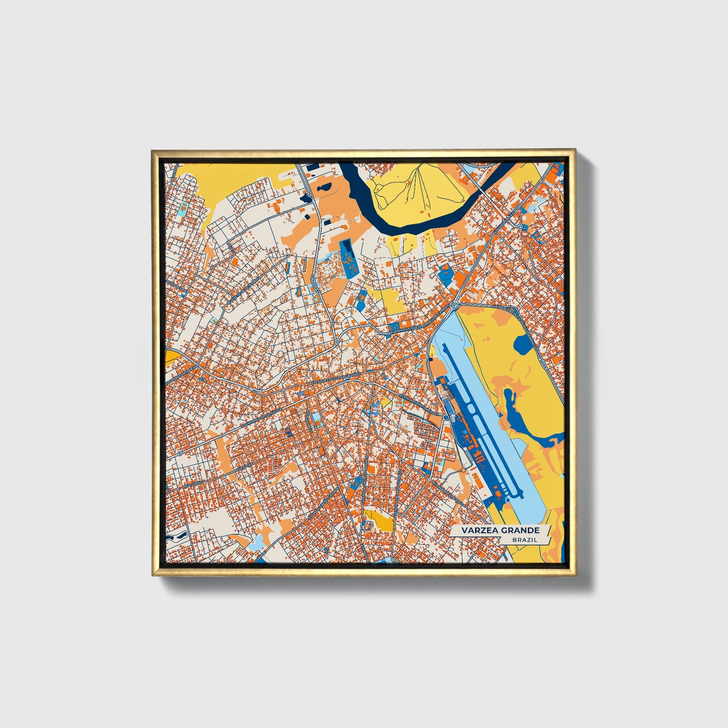Varzea Grande Brazil Colorful City Map Canvas Print • Gold Framed