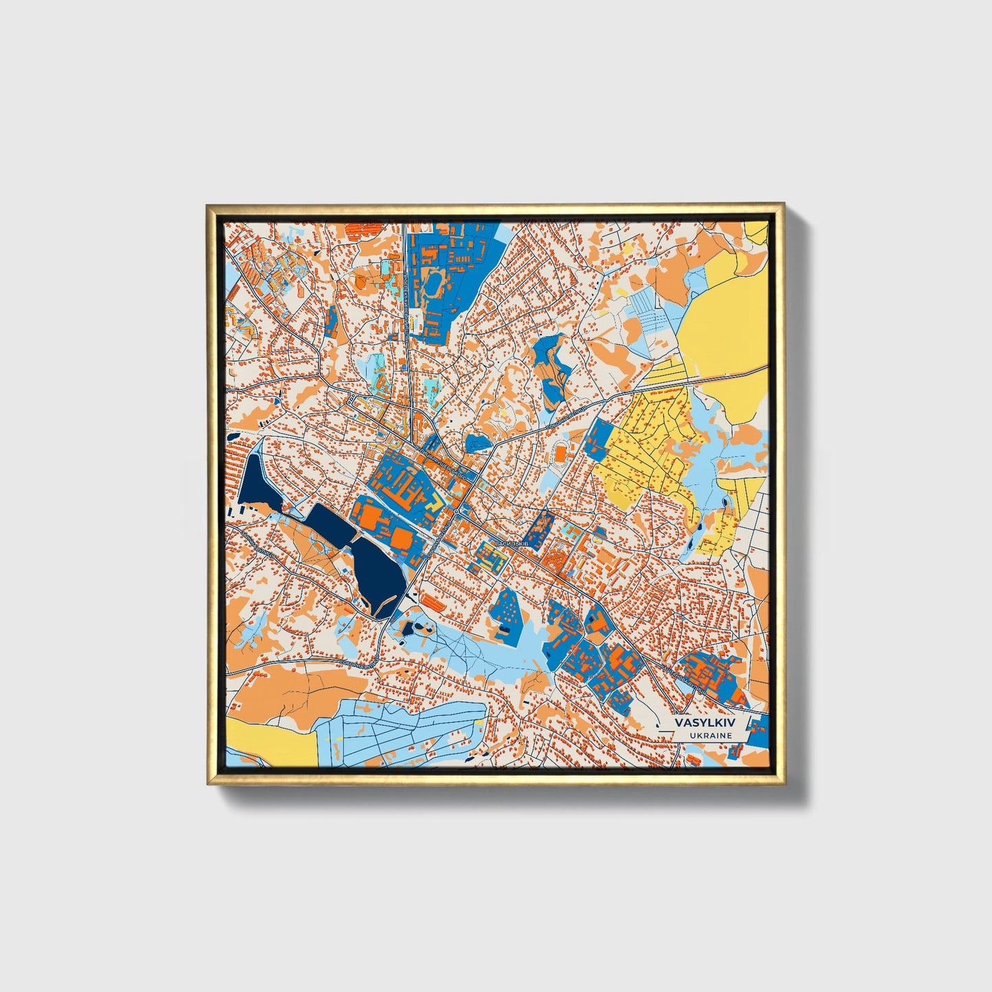 Василків Ukraine Colorful City Map Canvas Print • Gold Framed