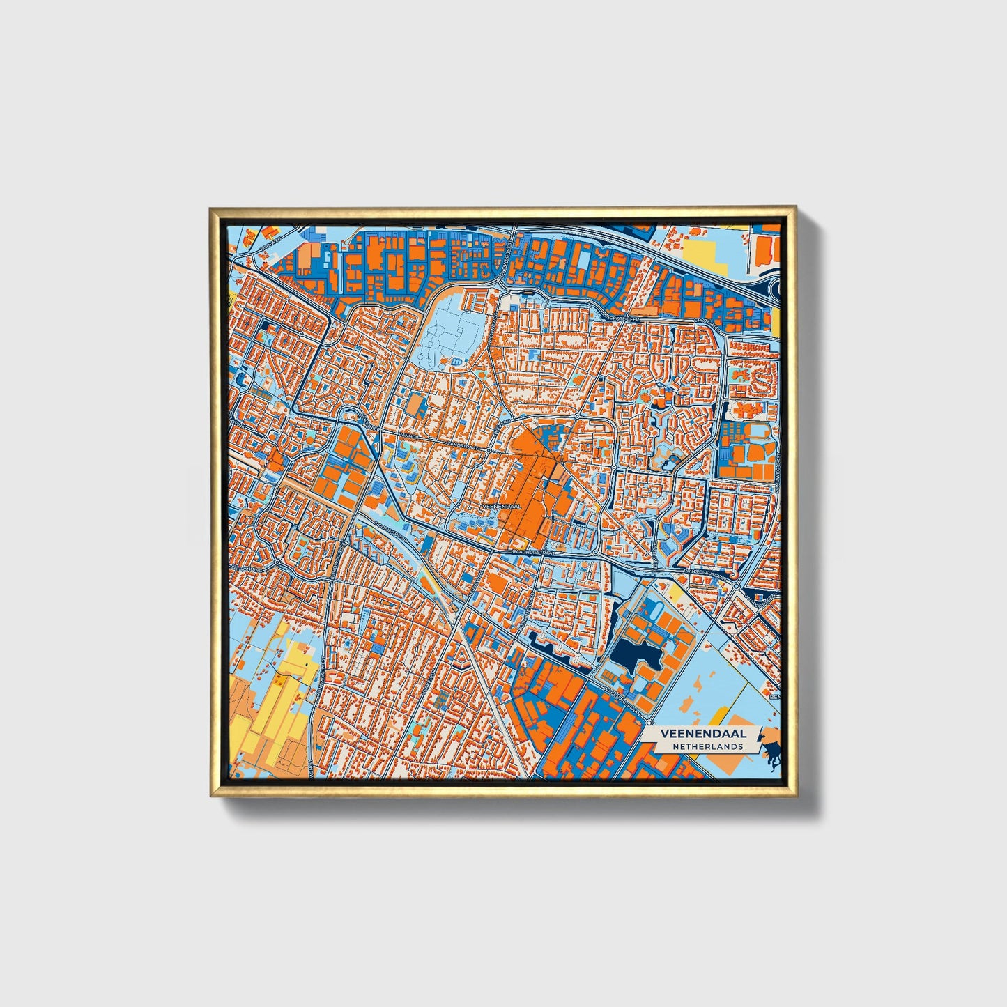 Veenendaal Netherlands Colorful City Map Canvas Print • Gold Framed