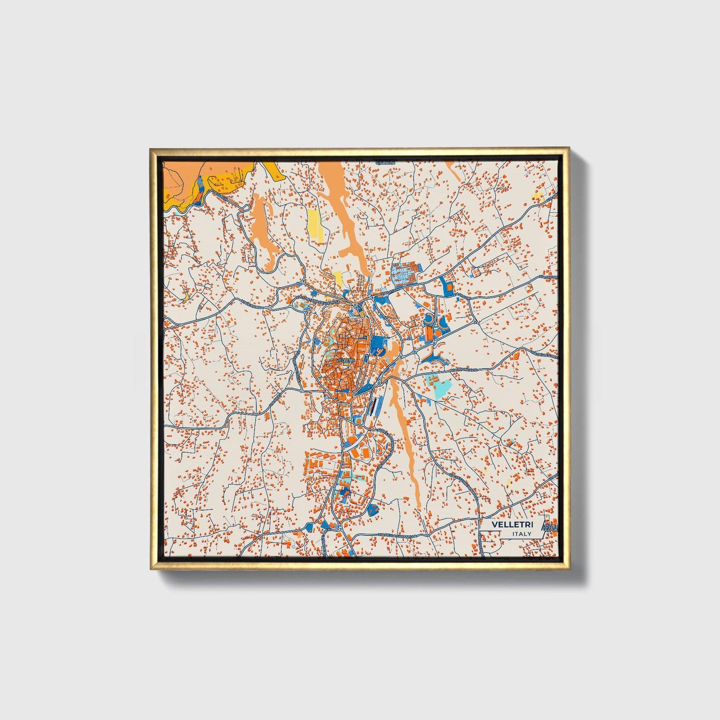 Velletri Italy Colorful City Map Canvas Print • Gold Framed