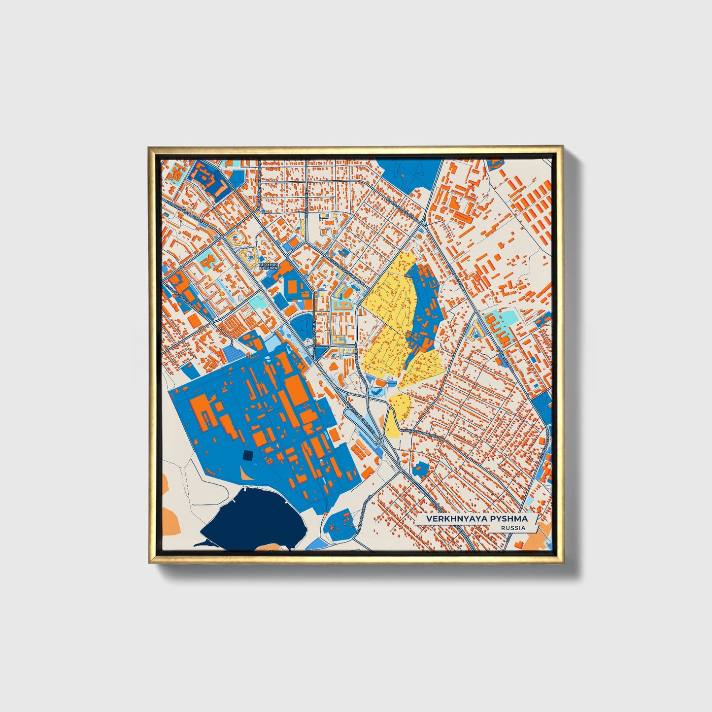 Верхняя Пышма Russia Colorful City Map Canvas Print • Gold Framed