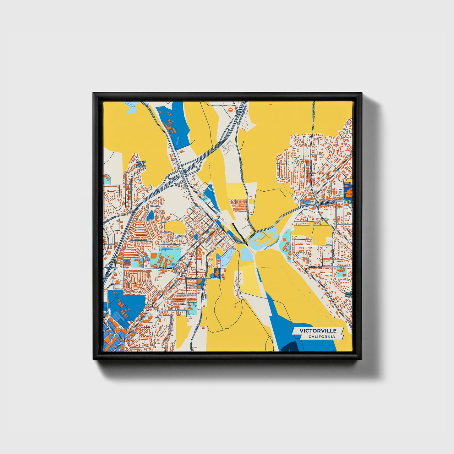 Victorville California Colorful City Map Canvas Print • Black Framed