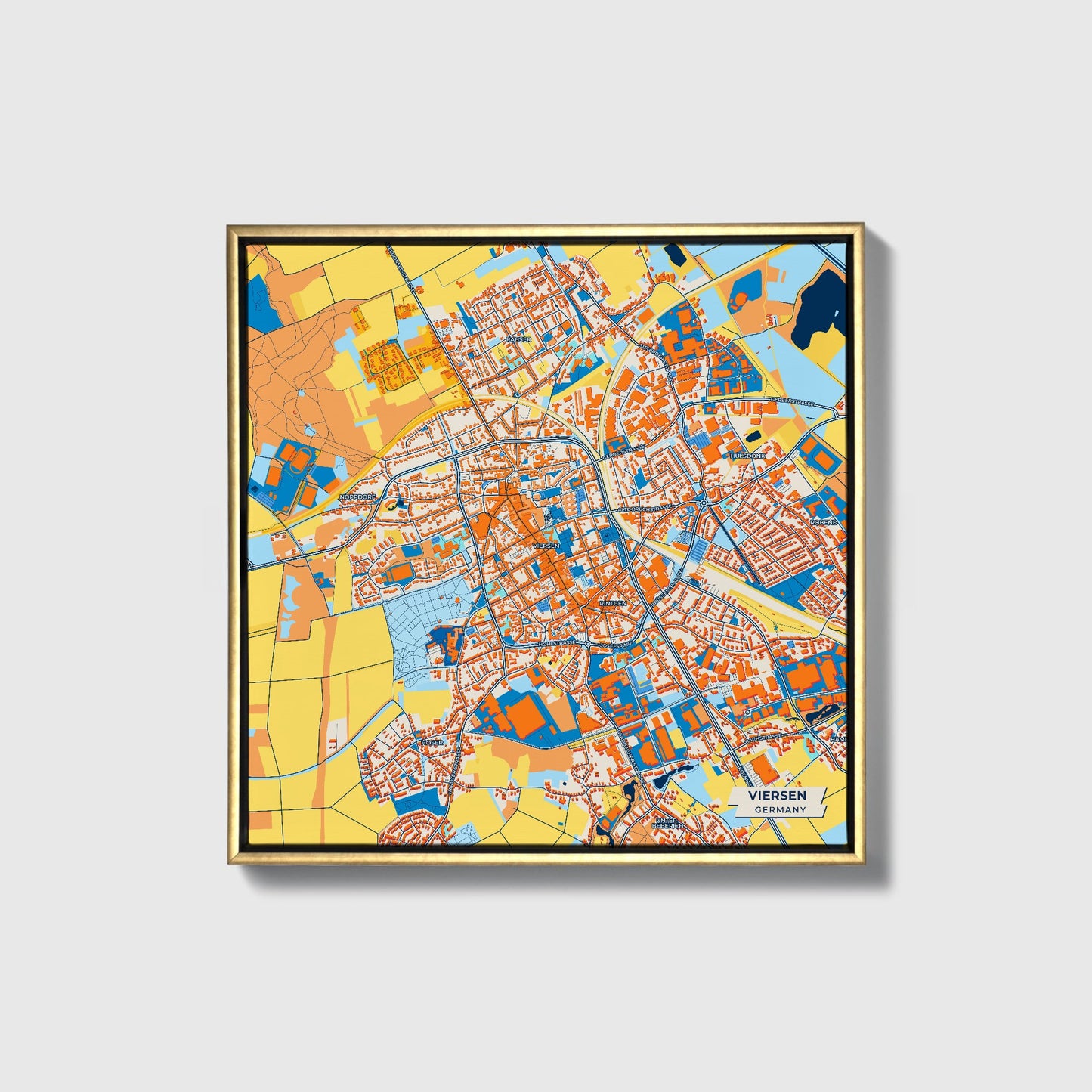 Viersen Germany Colorful City Map Canvas Print • Gold Framed