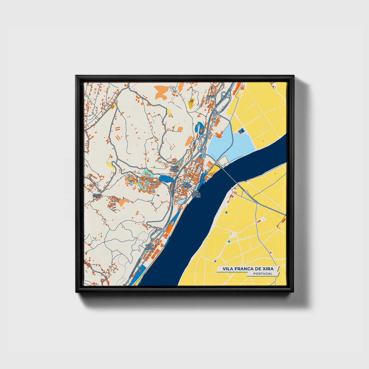 Vila Franca De Xira Portugal Colorful City Map Canvas Print • Black Framed